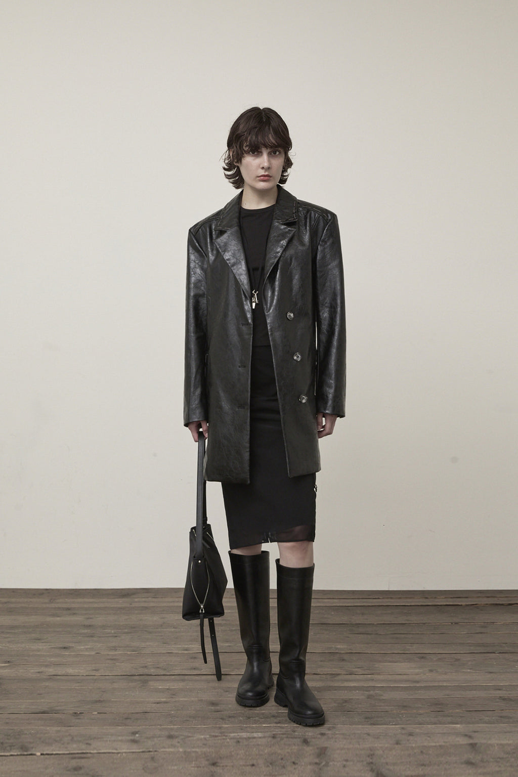 Matin Kim - Faux Leather Half Double Jacket (Black) product image 9 | TRAB K-Fashion Australia