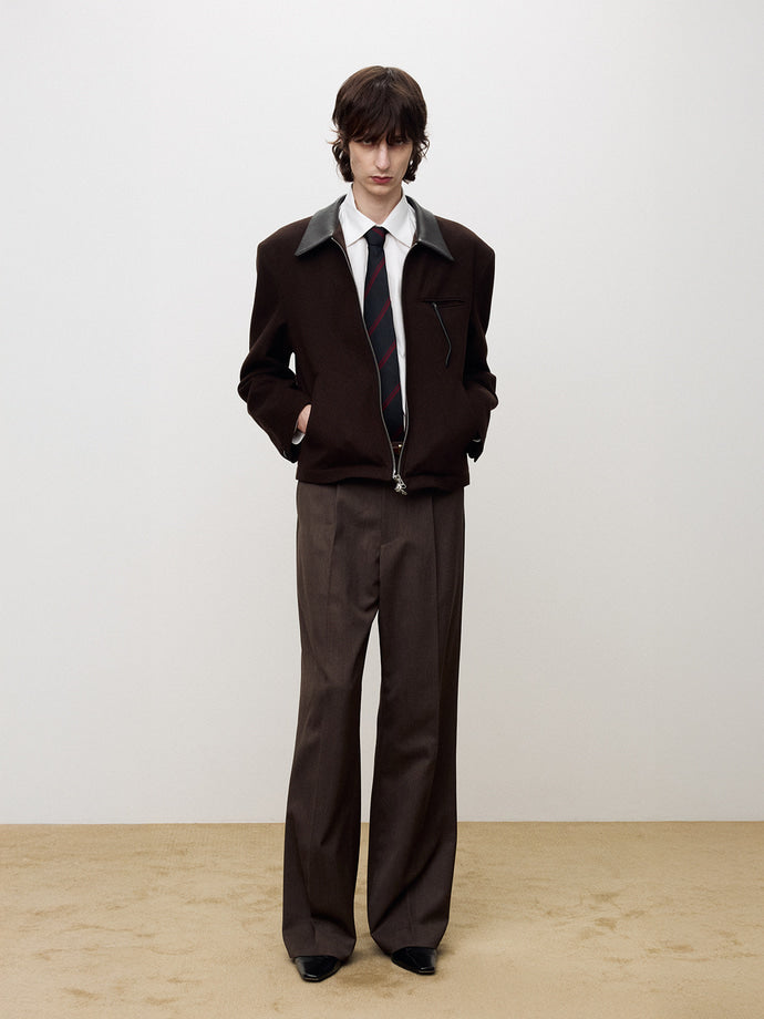 Tonywack - Leather Trim Wool Blouson (Dark Brown) product image 2 | TRAB K-Fashion Australia