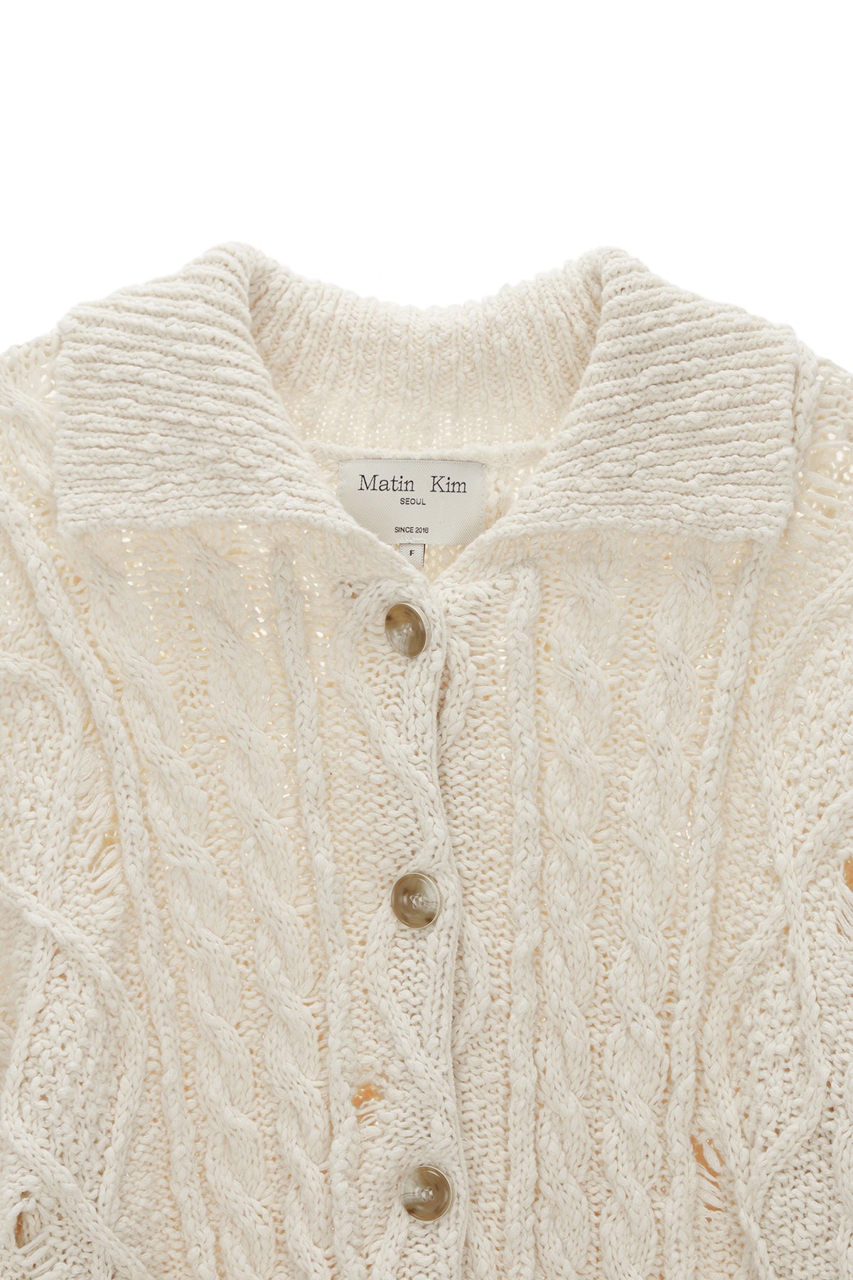 Matin Kim - Damage Cable Cardigan (Ivory) product image 3 | TRAB K-Fashion Australia