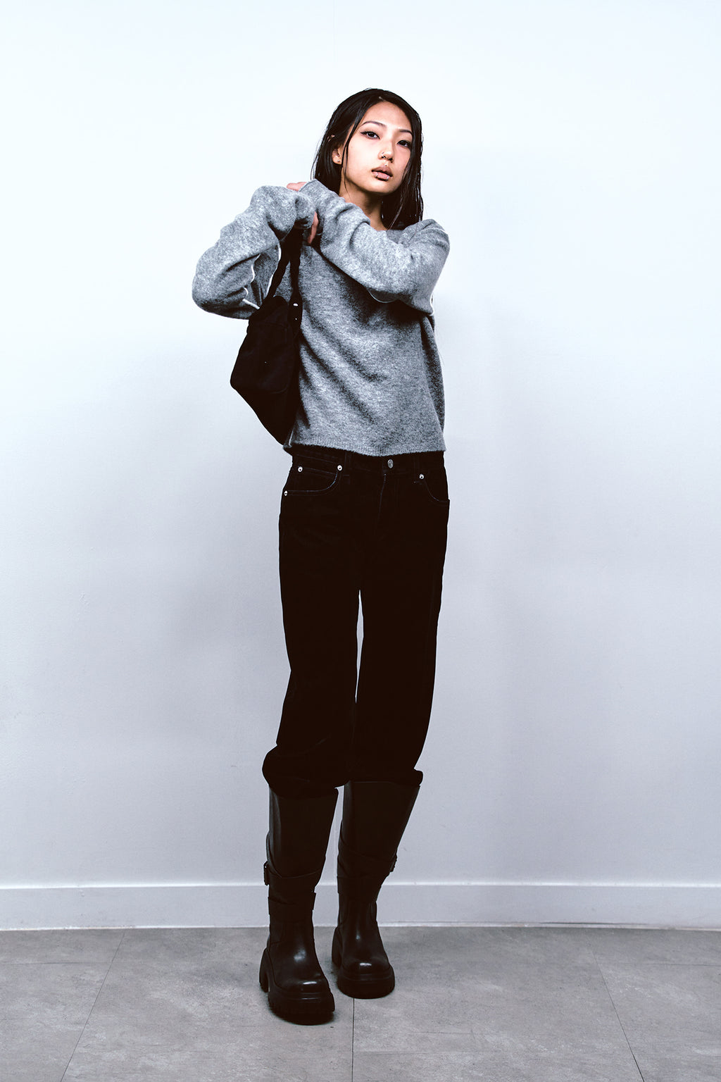 Deinet - Velvet Washed Boot Cut Denim Pants (Black) product image 4 | TRAB K-Fashion Australia