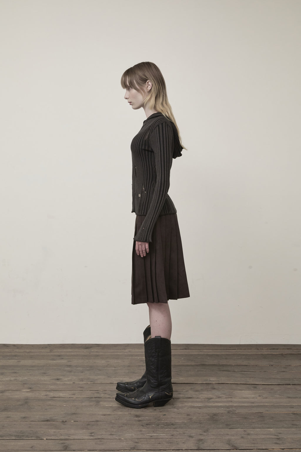 Matin Kim - Logo Point Damage Slim Hoody Cardigan (Charcoal) product image 6 | TRAB K-Fashion Australia