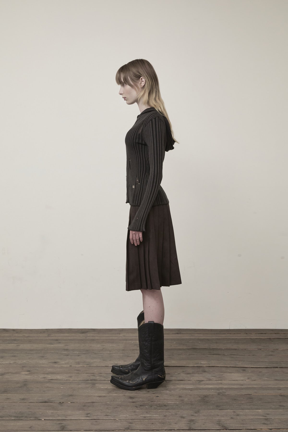 Matin Kim - Logo Point Damage Slim Hoody Cardigan (Charcoal) product image 6 | TRAB K-Fashion Australia