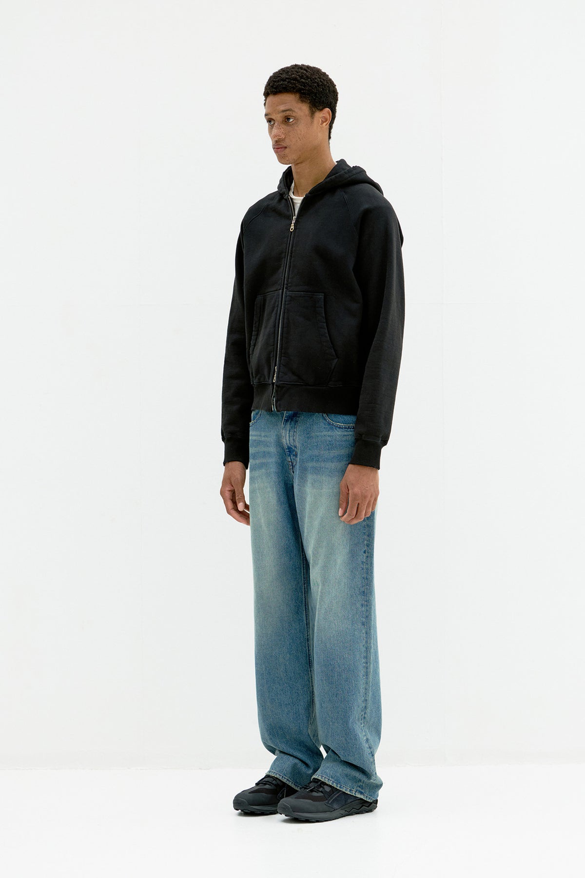 Coor - Washed Raglan Hoodie Sweat Zip Up (Washed Black) product image 3 | TRAB K-Fashion Australia