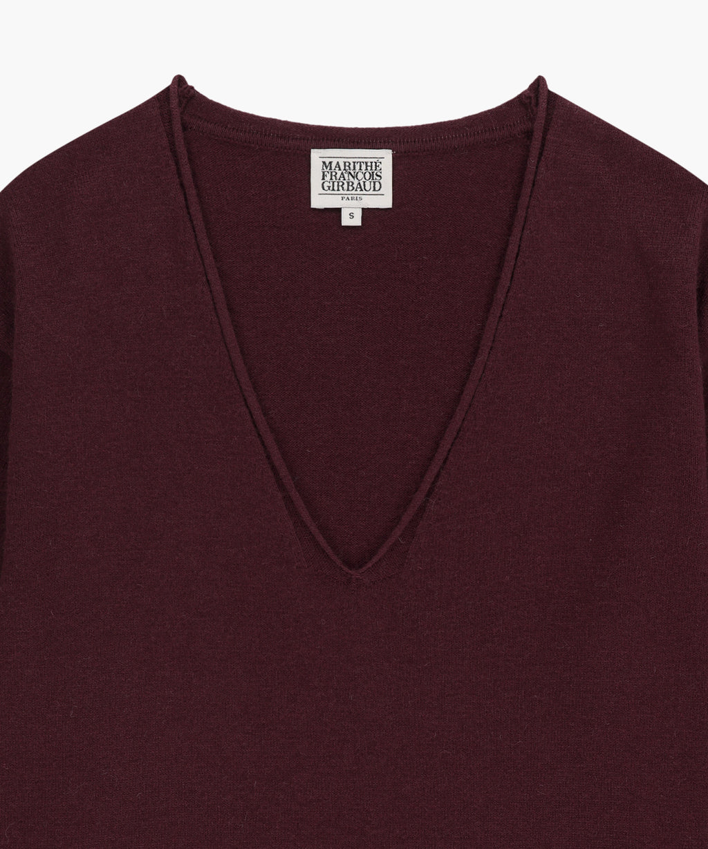Marithe & Francois Girbaud - Deep V-neck Oversized Knit (Burgundy) product image 3 | TRAB K-Fashion Australia