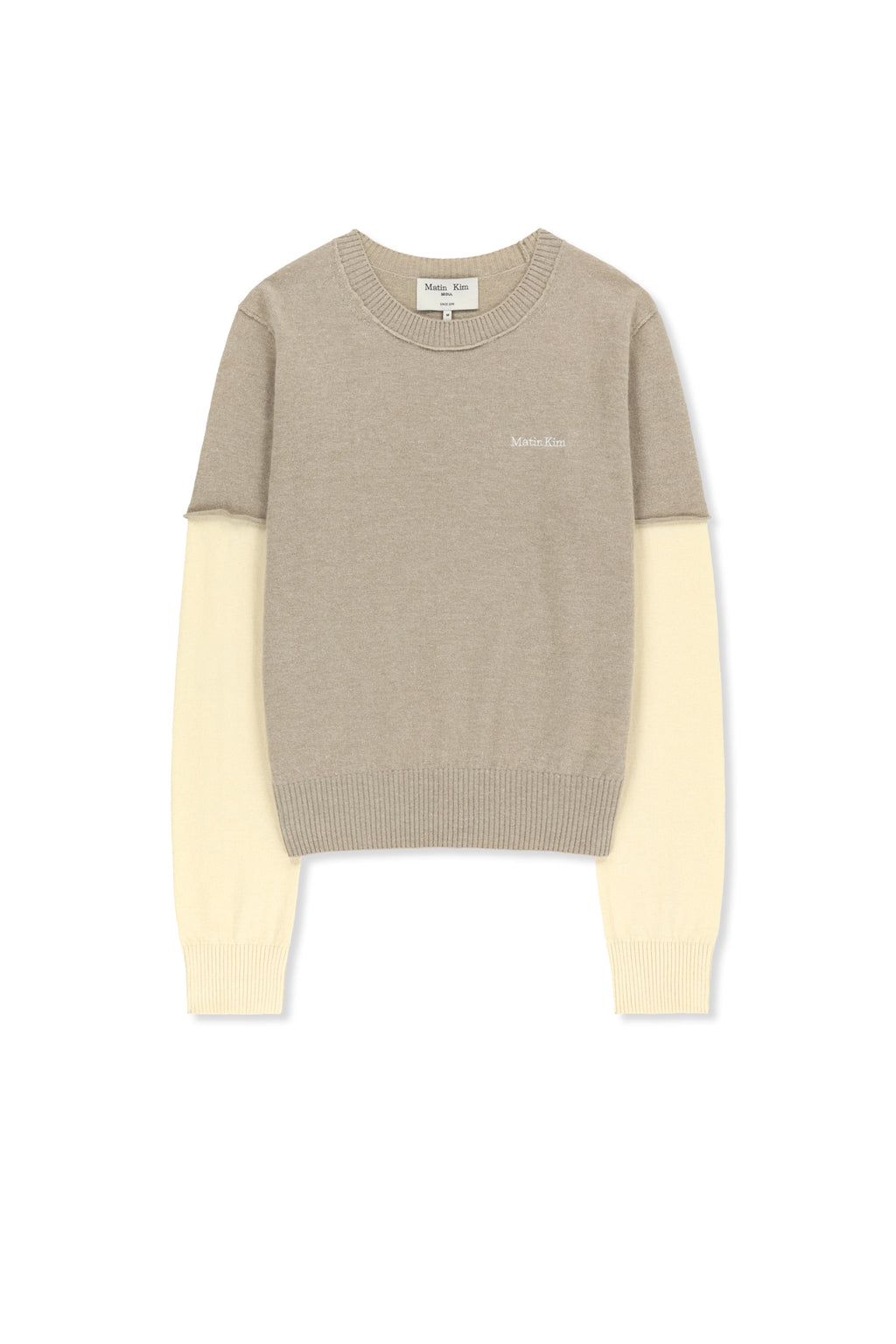 Matin Kim - Cashmere Blended Two Tone Knit Pullover (Beige) product image 1 | TRAB K-Fashion Australia