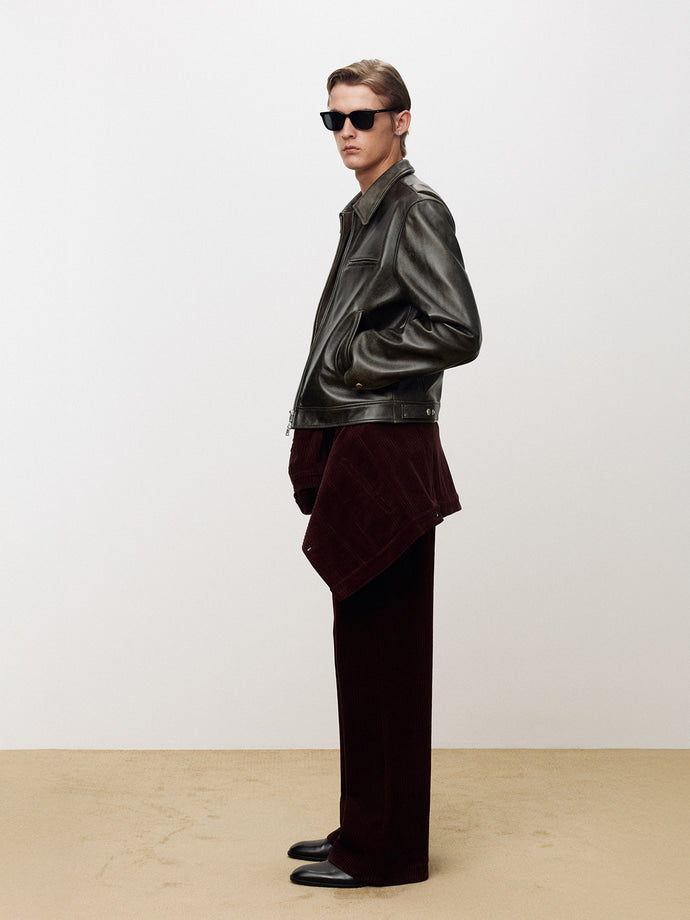 Tonywack - Leather Chest Zip Jacket (Vintage Treatment) (Black) product image 3 | TRAB K-Fashion Australia