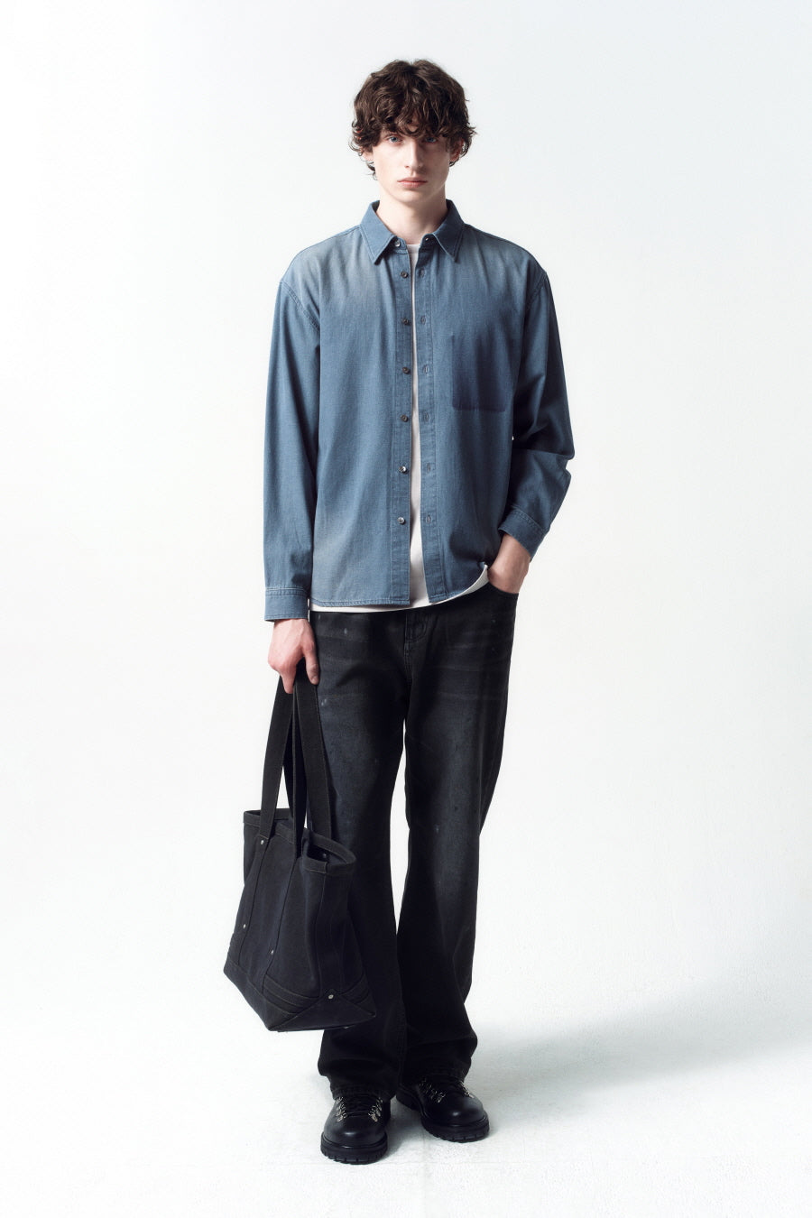 Insilence - Ghost Pocket Denim Shirt (Washed Blue) product image 1 | TRAB K-Fashion Australia