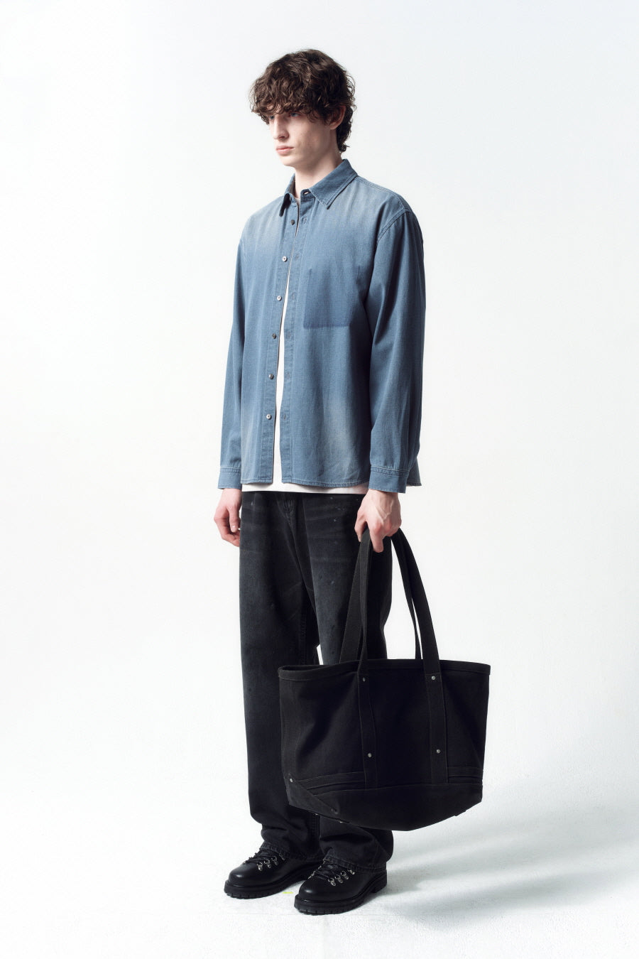 Insilence - Ghost Pocket Denim Shirt (Washed Blue) product image 3 | TRAB K-Fashion Australia