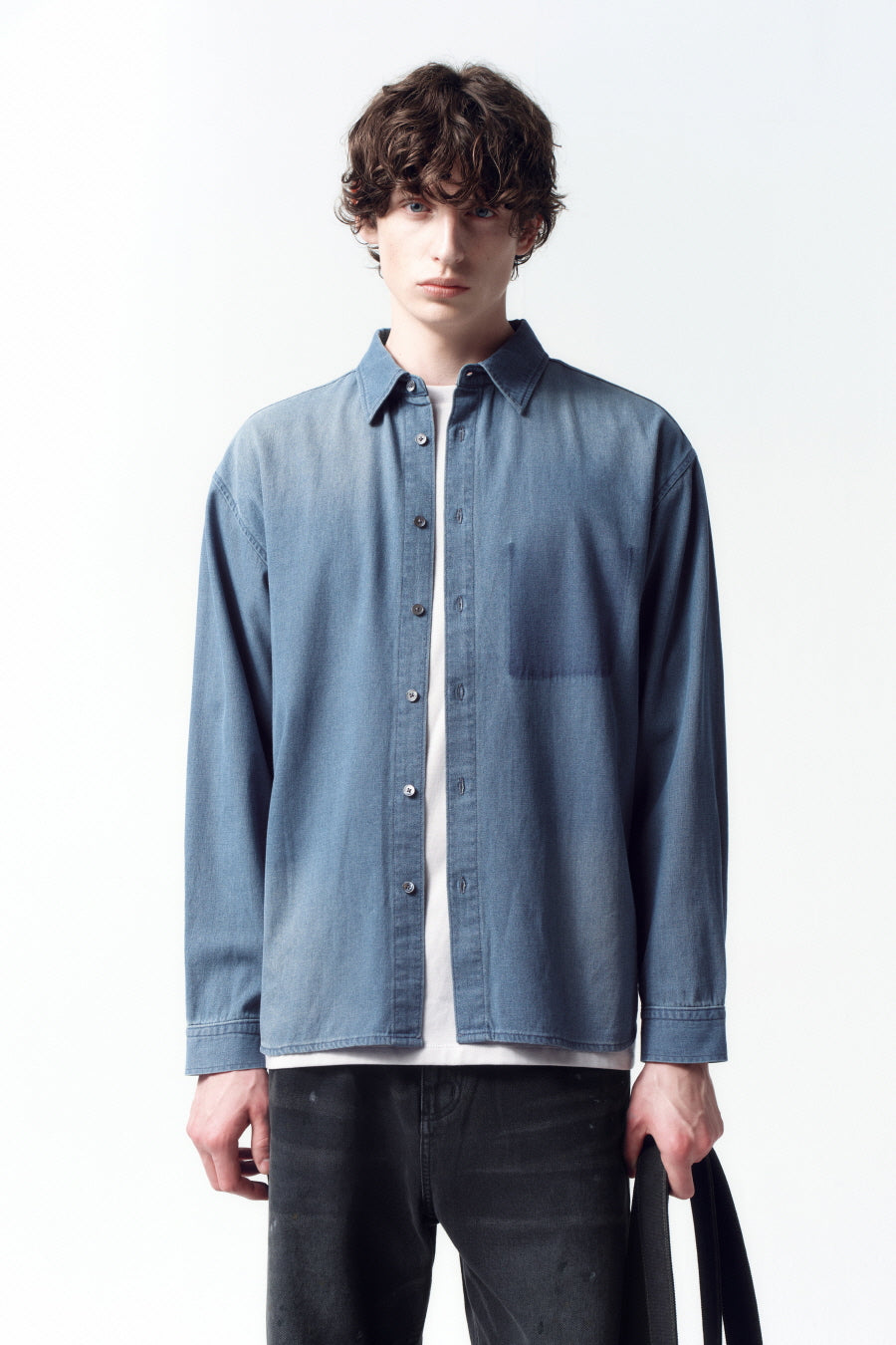 Insilence - Ghost Pocket Denim Shirt (Washed Blue) product image 2 | TRAB K-Fashion Australia