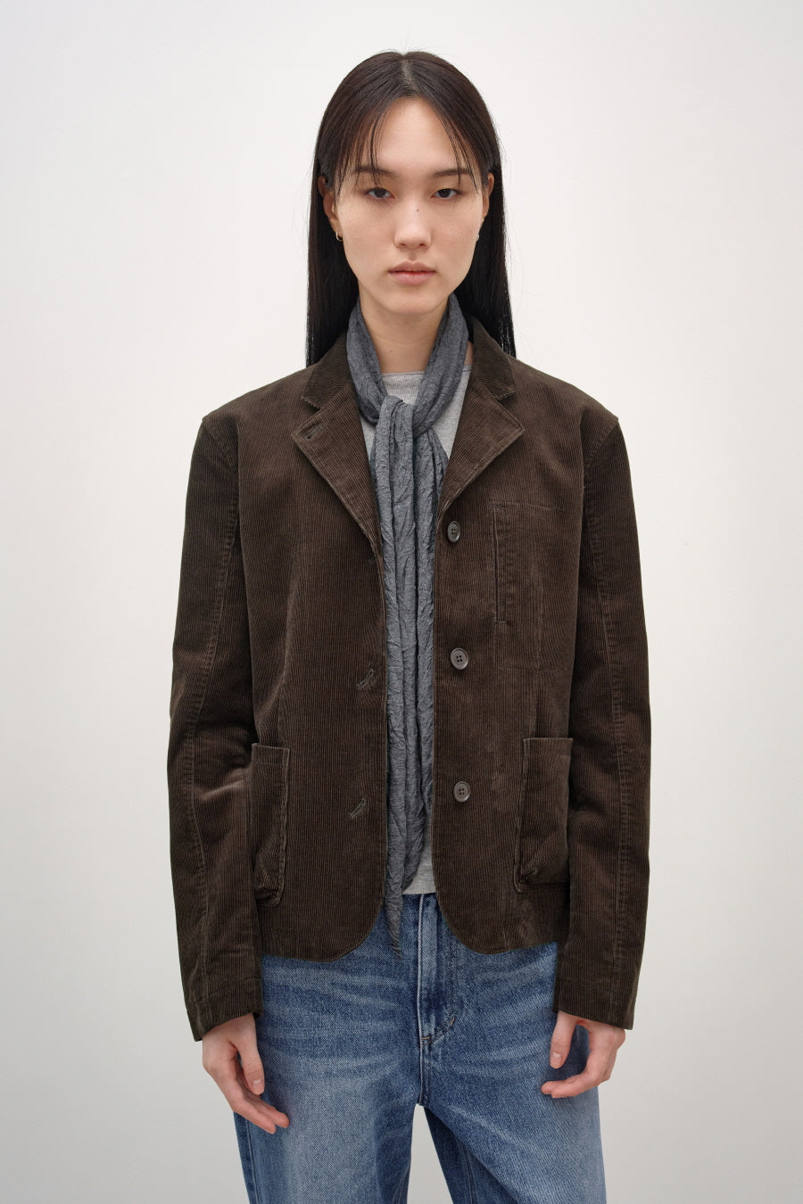 Insilence - Corduroy Single Fitted Jacket (Brown) product image 1 | TRAB K-Fashion Australia