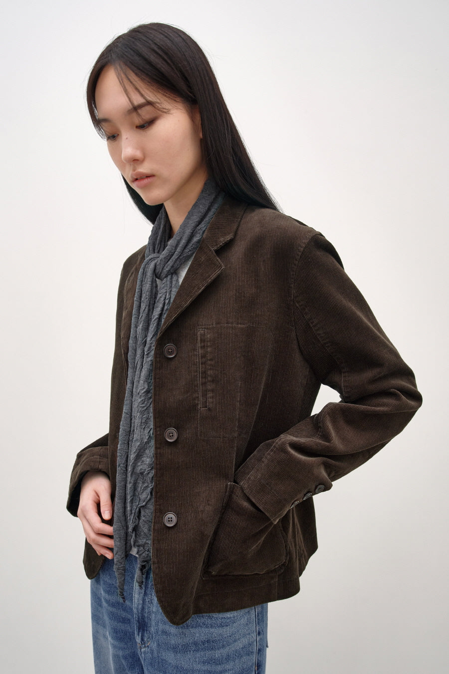 Insilence - Corduroy Single Fitted Jacket (Brown) product image 2 | TRAB K-Fashion Australia