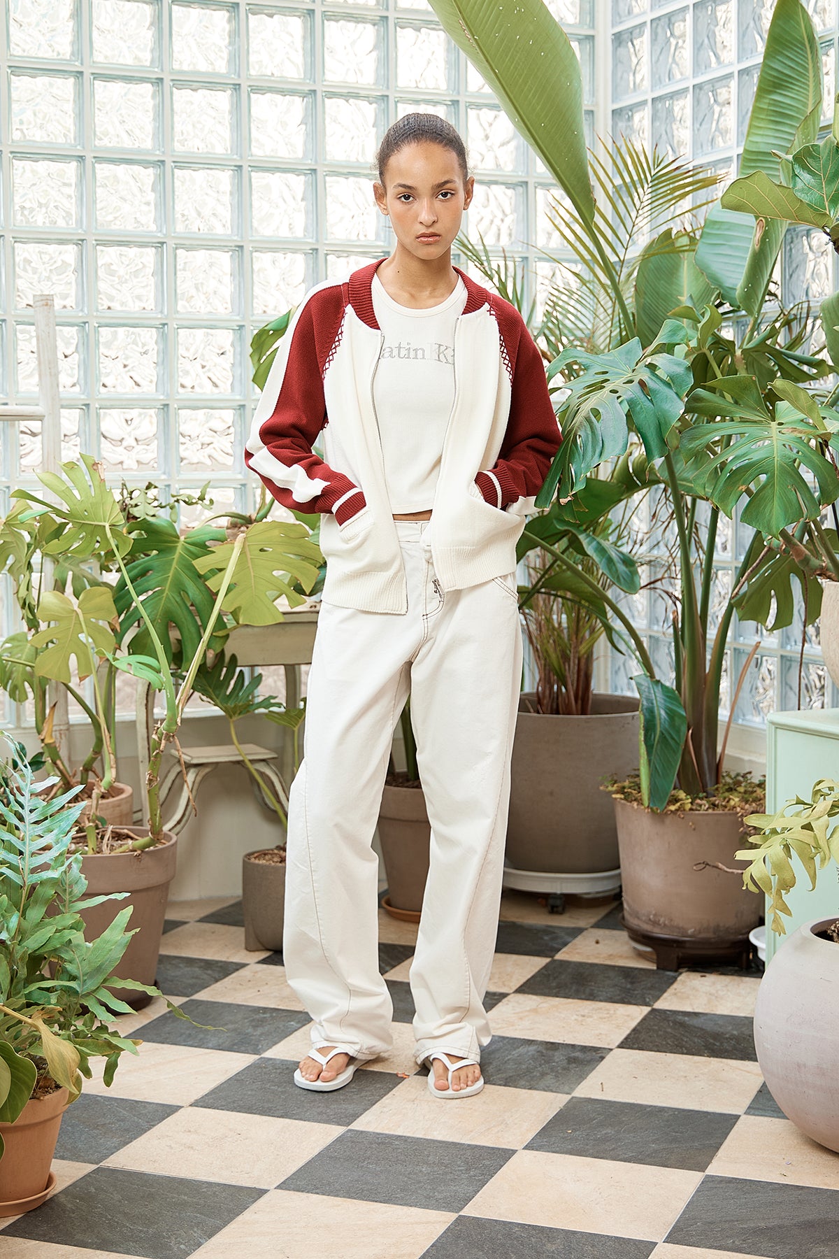 Matin Kim - Back Logo Raglan Knit Zip Up (Ivory) product image 9 | TRAB K-Fashion Australia