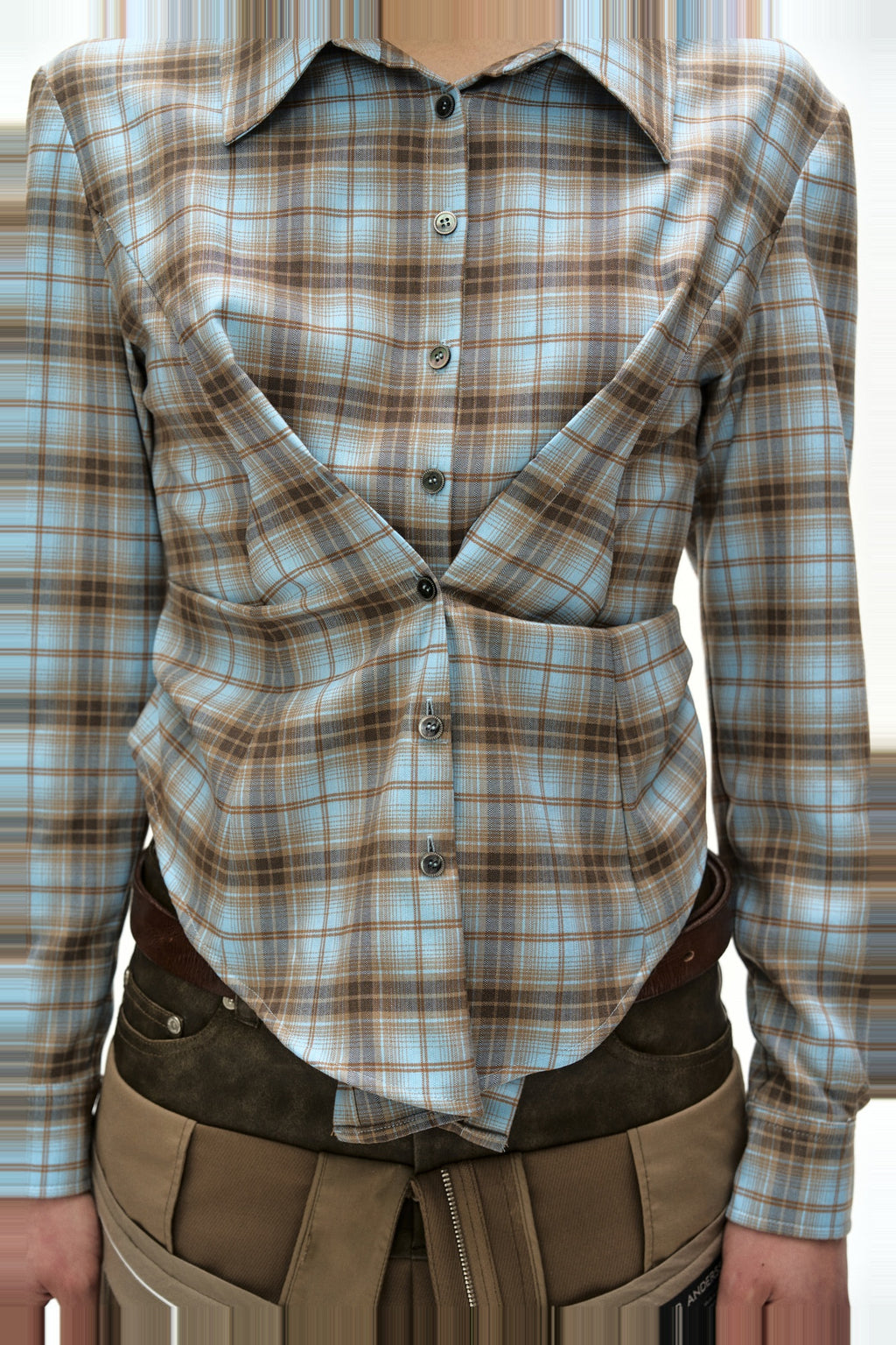 Andersson Bell - Check Draped Waist Shirt (Blue/Orange) product image 5 | TRAB K-Fashion Australia