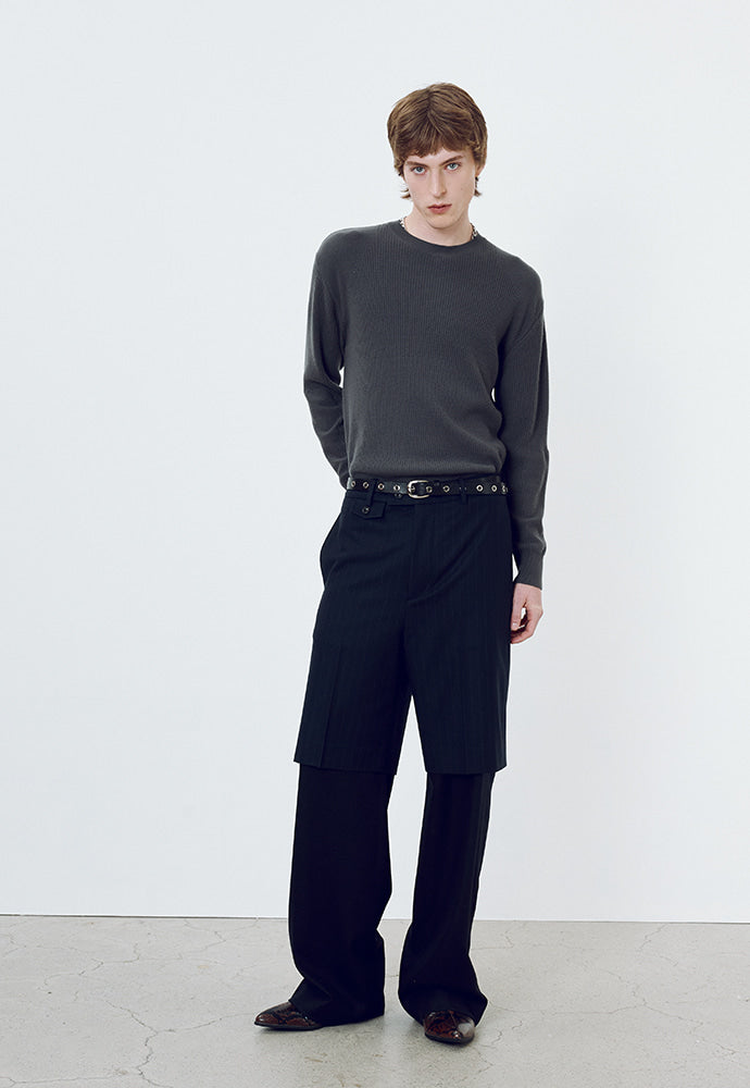 Tonywack - Virgin Wool Layered Trousers (Navy Pinstripe) product image 1 | TRAB K-Fashion Australia