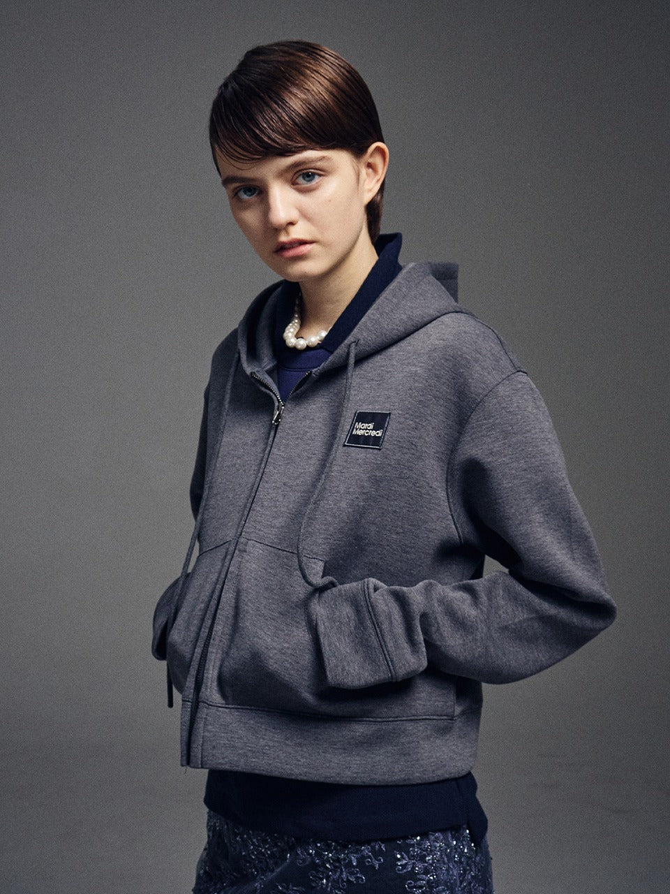 Mardi Mercredi - Neoprene Cropped Hoody Zip Up (Charcoal) product image 1 | TRAB K-Fashion Australia