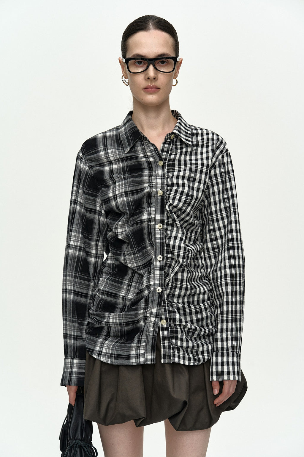 Andersson Bell - Shirred Check Shirt (Black) product image 1 | TRAB K-Fashion Australia