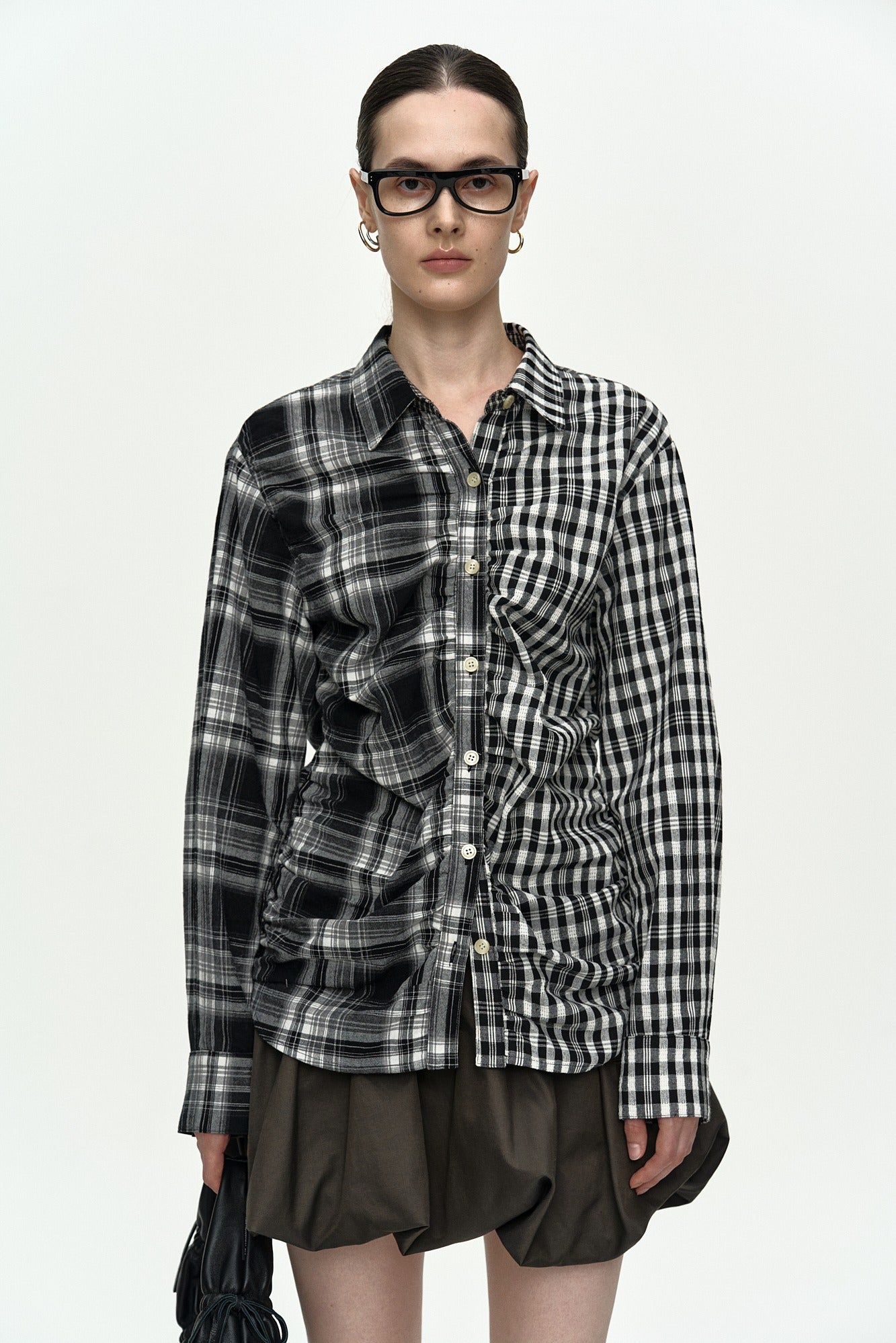 Andersson Bell - Shirred Check Shirt (Black) product image 1 | TRAB K-Fashion Australia