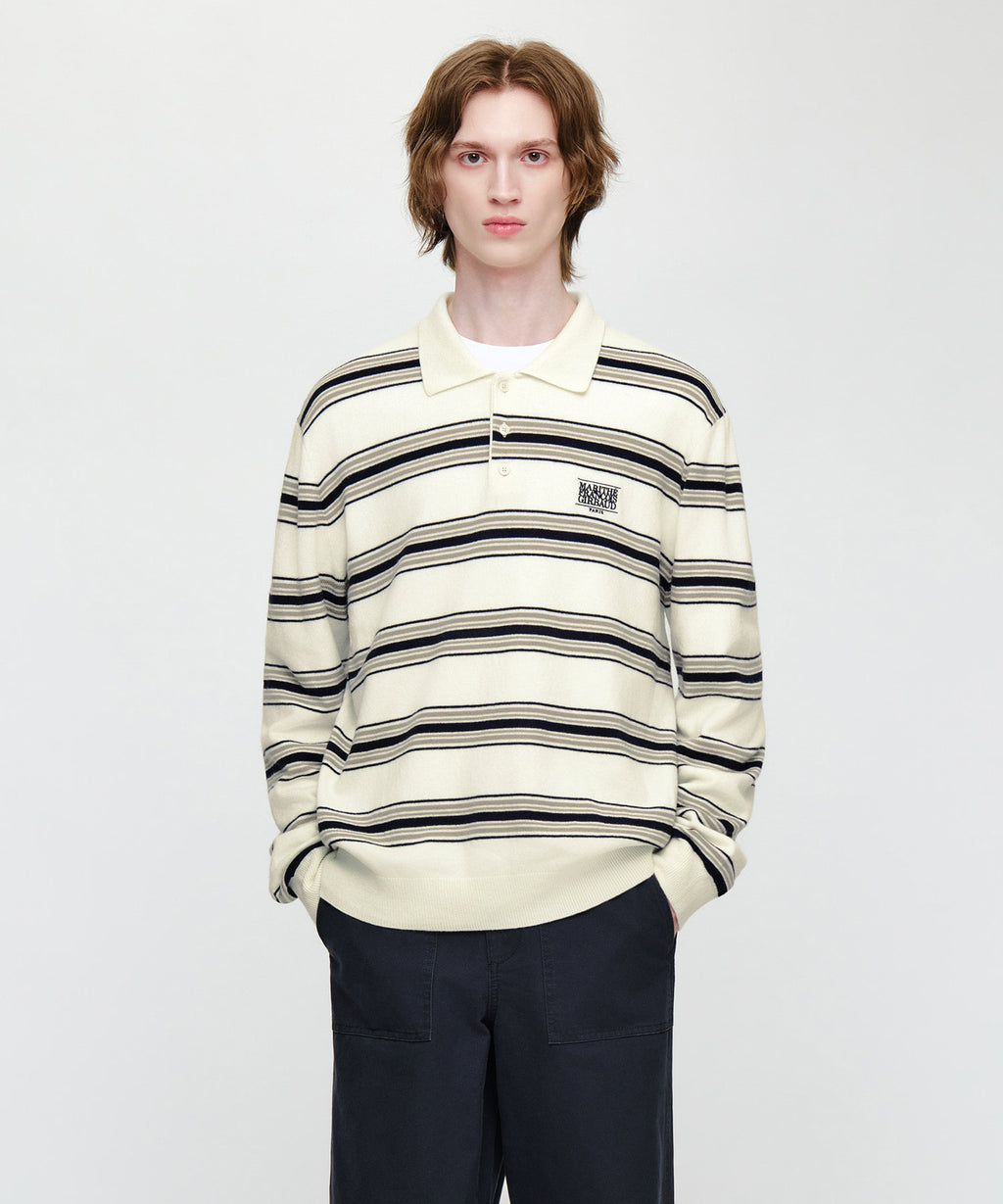 Marithe & Francois Girbaud - Small Classic Logo Multi Stripe Polo Knit (Ivory) product image 1 | TRAB K-Fashion Australia