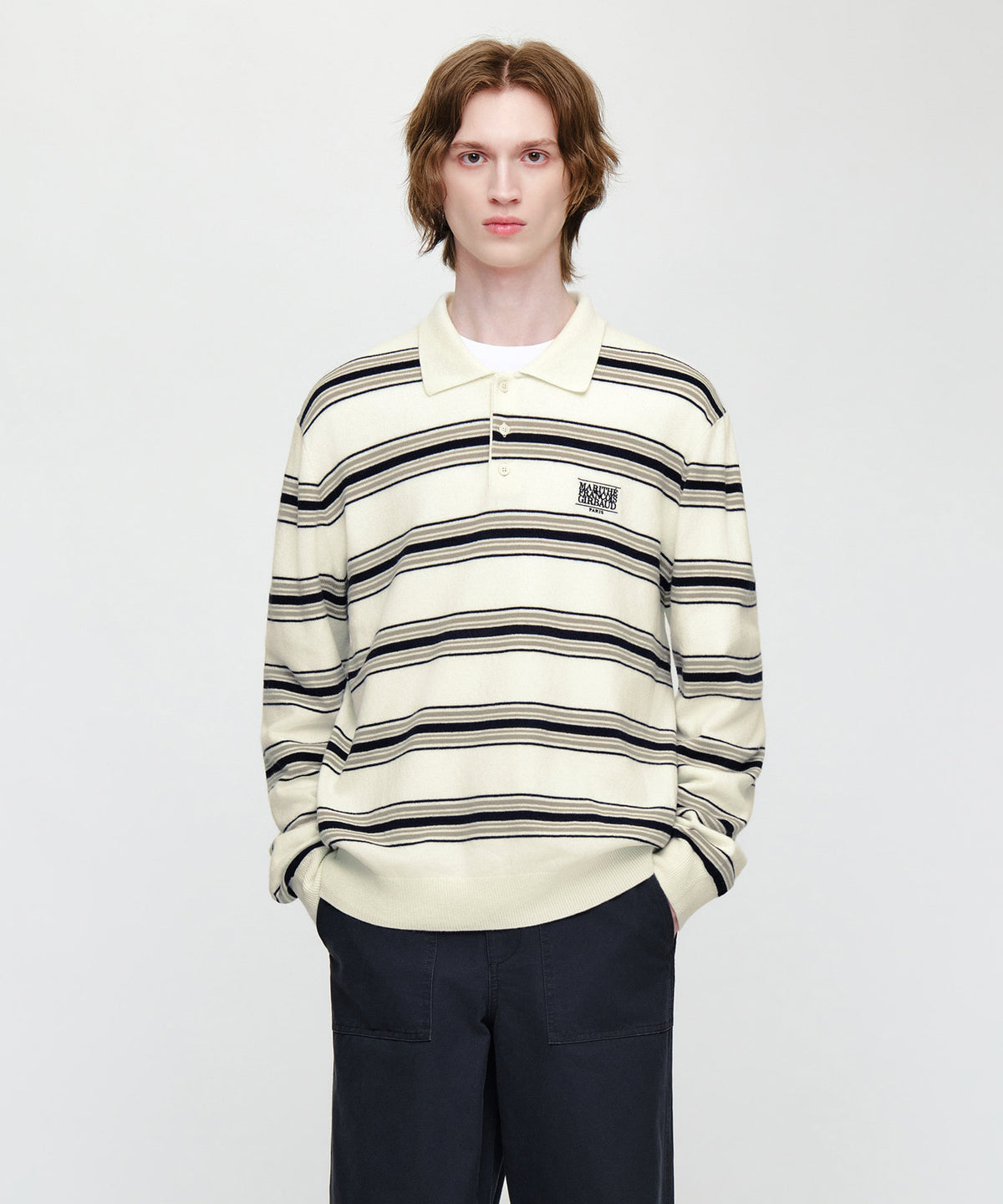 Marithe & Francois Girbaud - Small Classic Logo Multi Stripe Polo Knit (Ivory) product image 1 | TRAB K-Fashion Australia