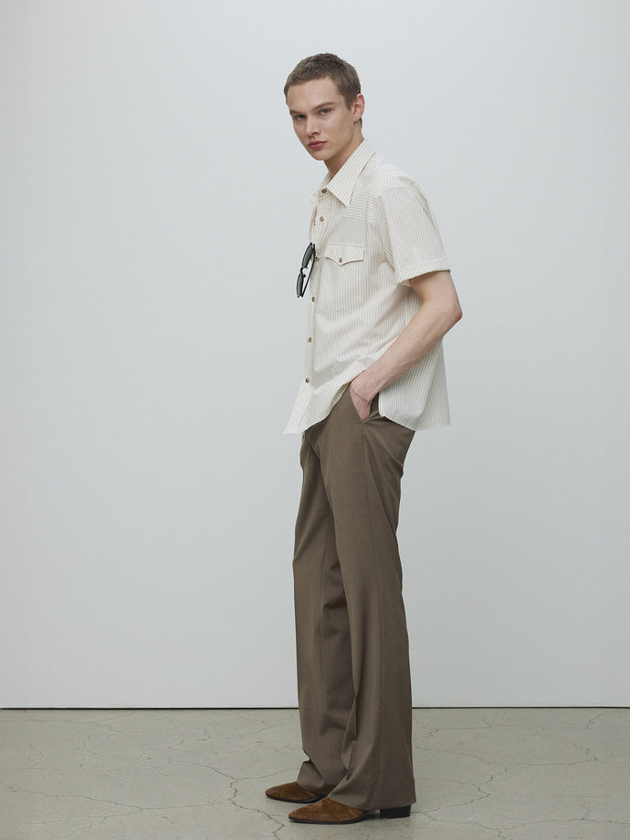 Tonywack - Raw-Cut Stripe Check Shirt (Ivory) product image 2 | TRAB K-Fashion Australia