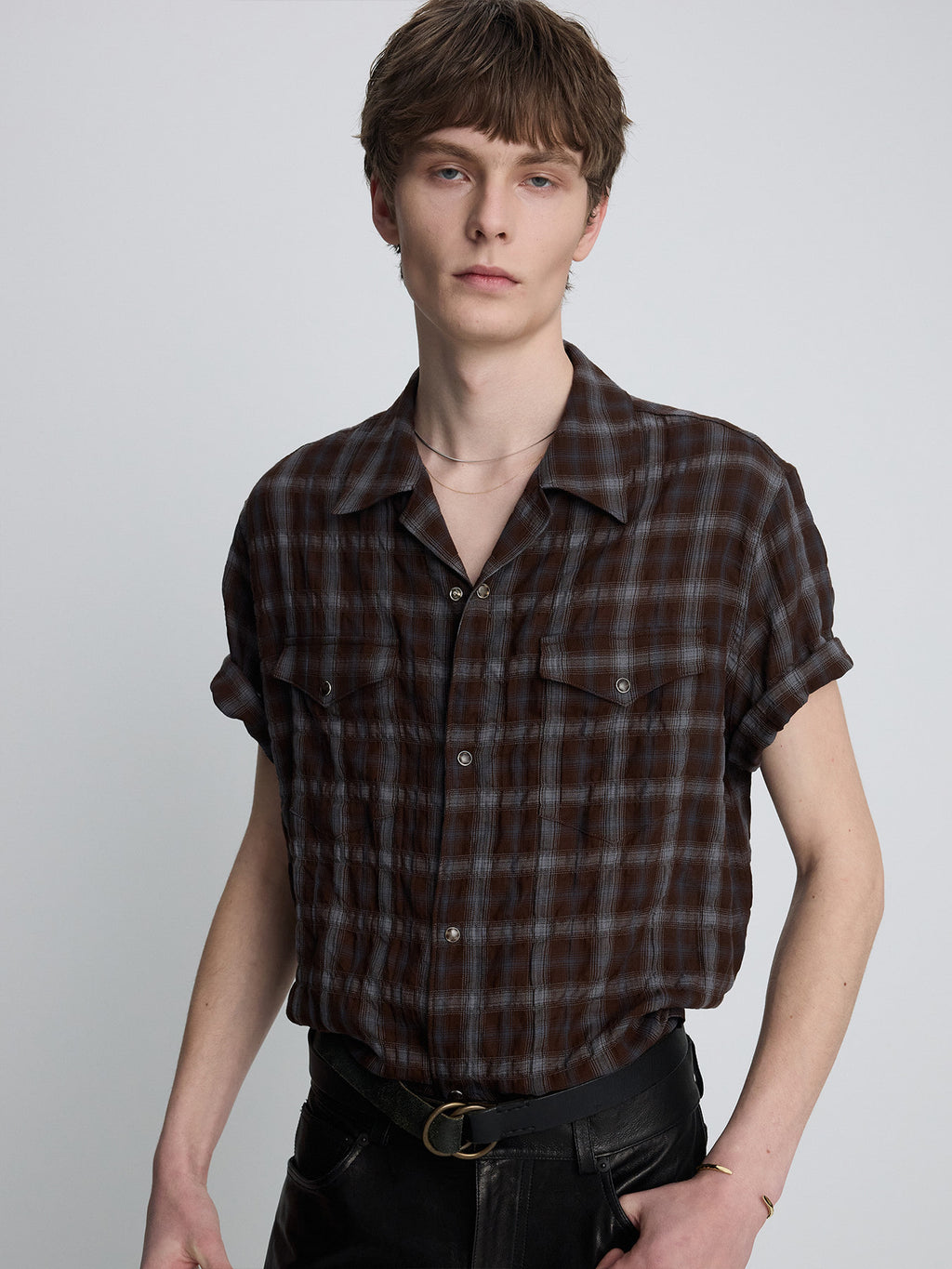 Tonywack - Checked Cotton Rayon Shirt (Umber/Slate Blue) product image 5 | TRAB K-Fashion Australia