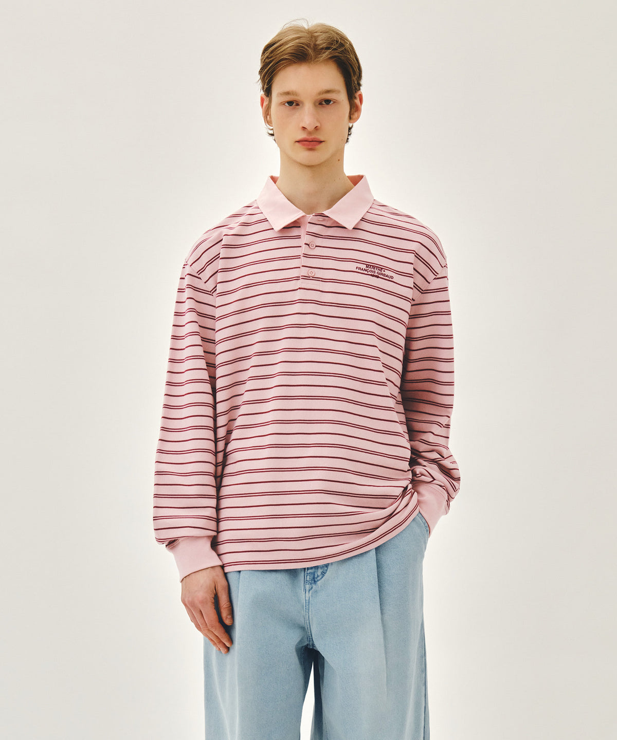 Marithe & Francois Girbaud - Stripe Pique Long Sleeve Tee (Pink) product image 1 | TRAB K-Fashion Australia