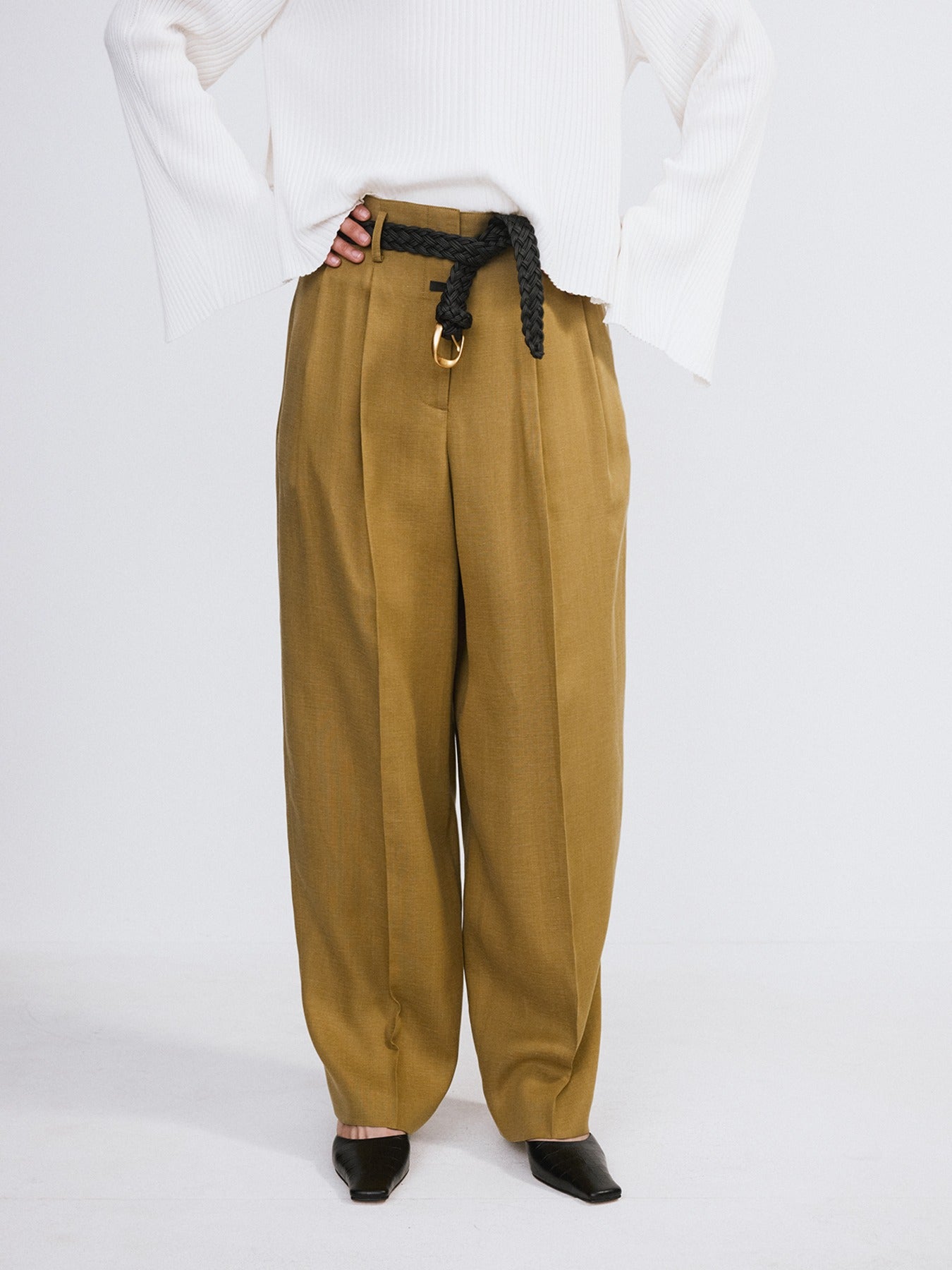 Recto - Linen Blend Pleated Pants (Beige Khaki) product image 1 | TRAB K-Fashion Australia