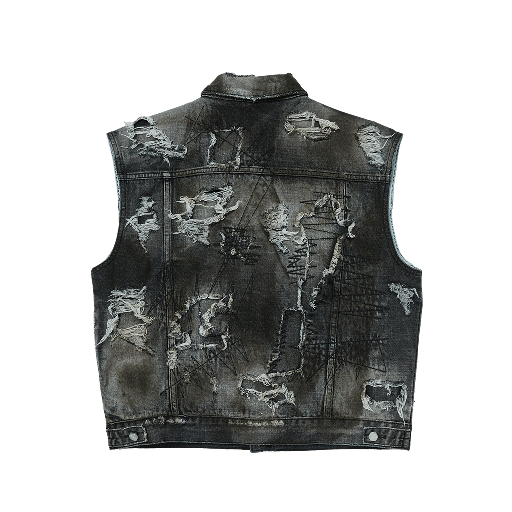 Thug Club - Hard-Washed Damaged Denim Vest (Black) product image 2 | TRAB K-Fashion Australia