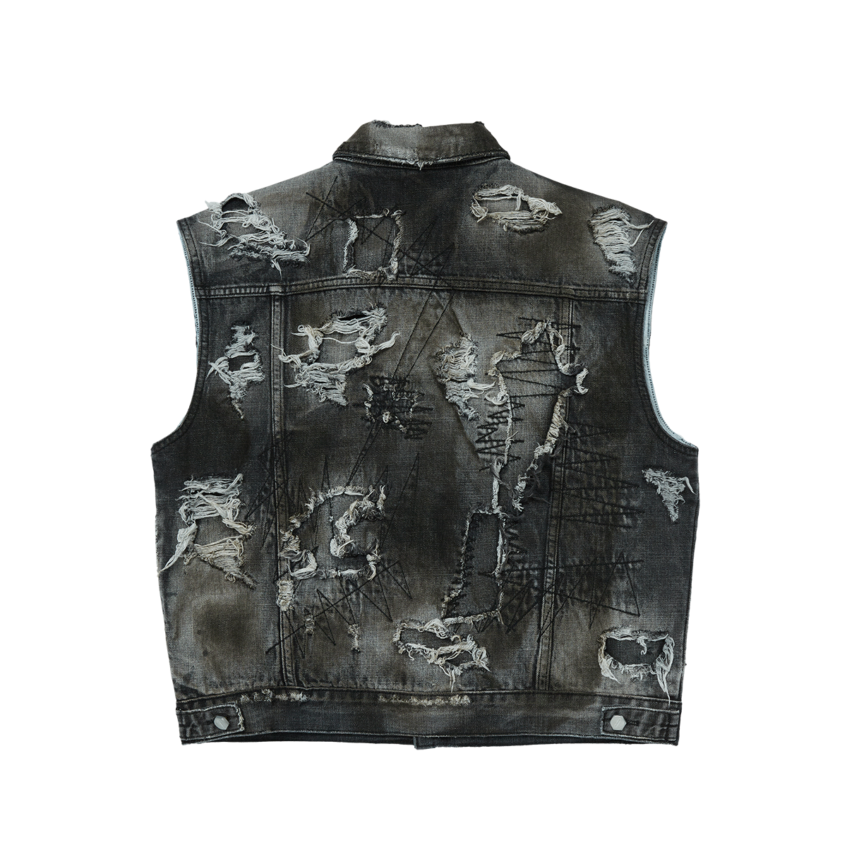 Thug Club - Hard-Washed Damaged Denim Vest (Black) product image 2 | TRAB K-Fashion Australia