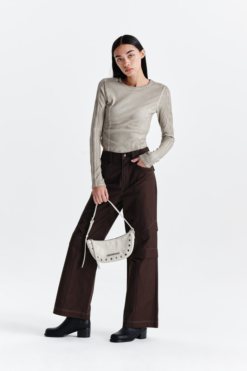 Matin Kim - Knee Point Tuck Wide Pants (Brown) product image 8 | TRAB K-Fashion Australia