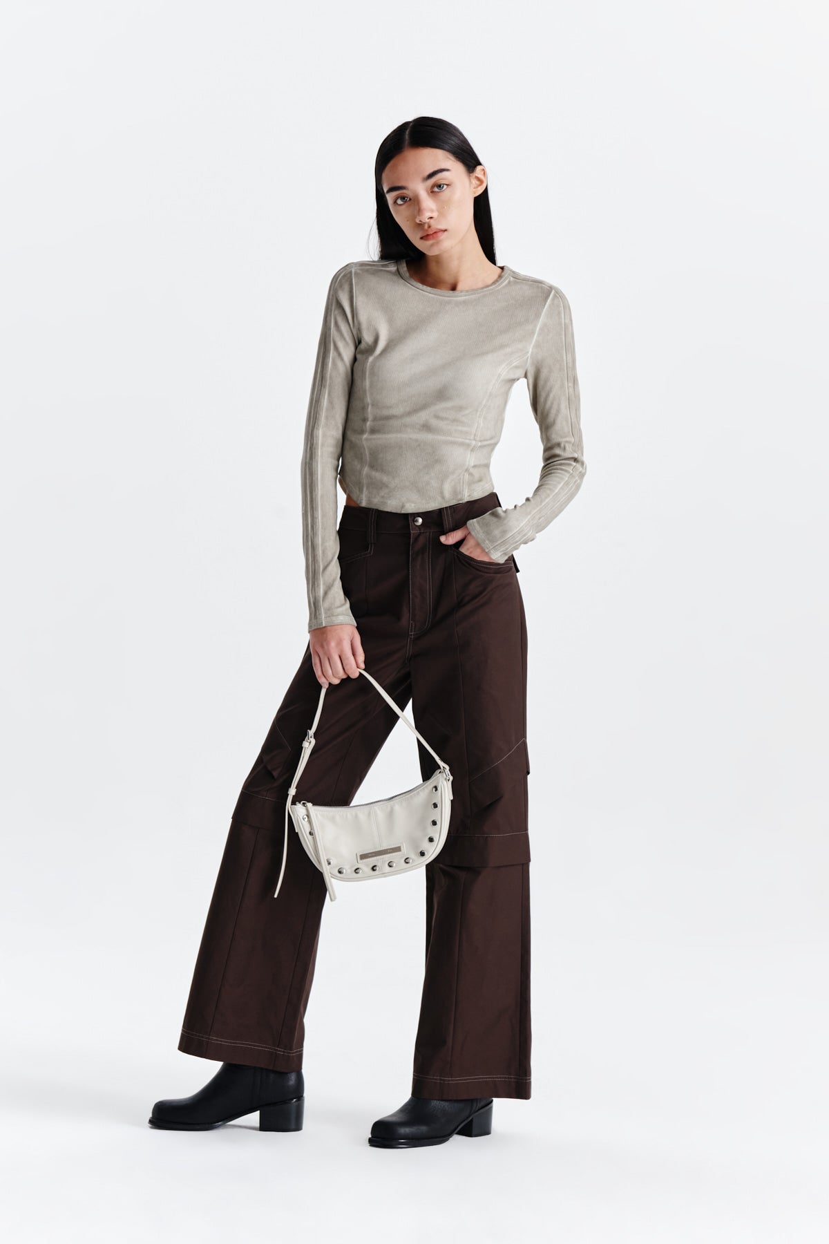 Matin Kim - Knee Point Tuck Wide Pants (Brown) product image 8 | TRAB K-Fashion Australia