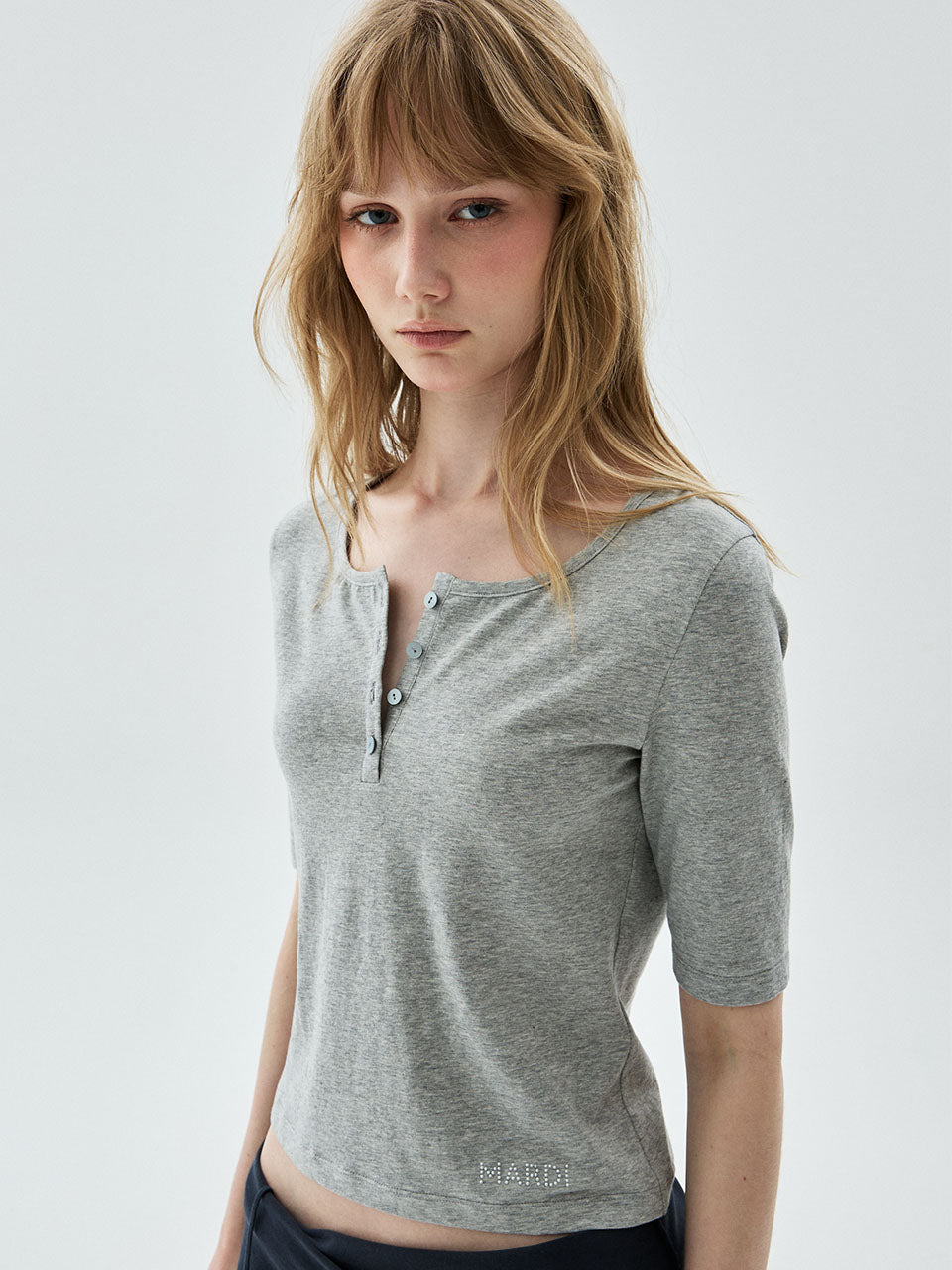 Mardi Mercredi - Slim Top Henley Neck (Grey) product image 1 | TRAB K-Fashion Australia