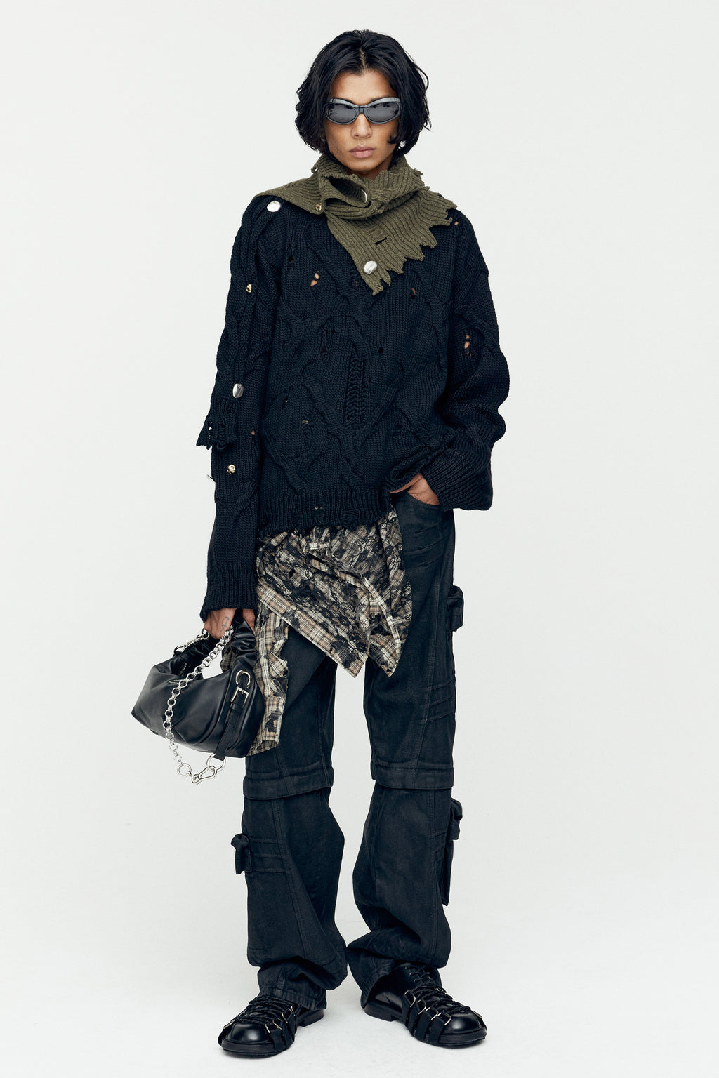 Andersson Bell - Fisherman Button Crew-Neck Sweater (Black) product image 4 | TRAB K-Fashion Australia