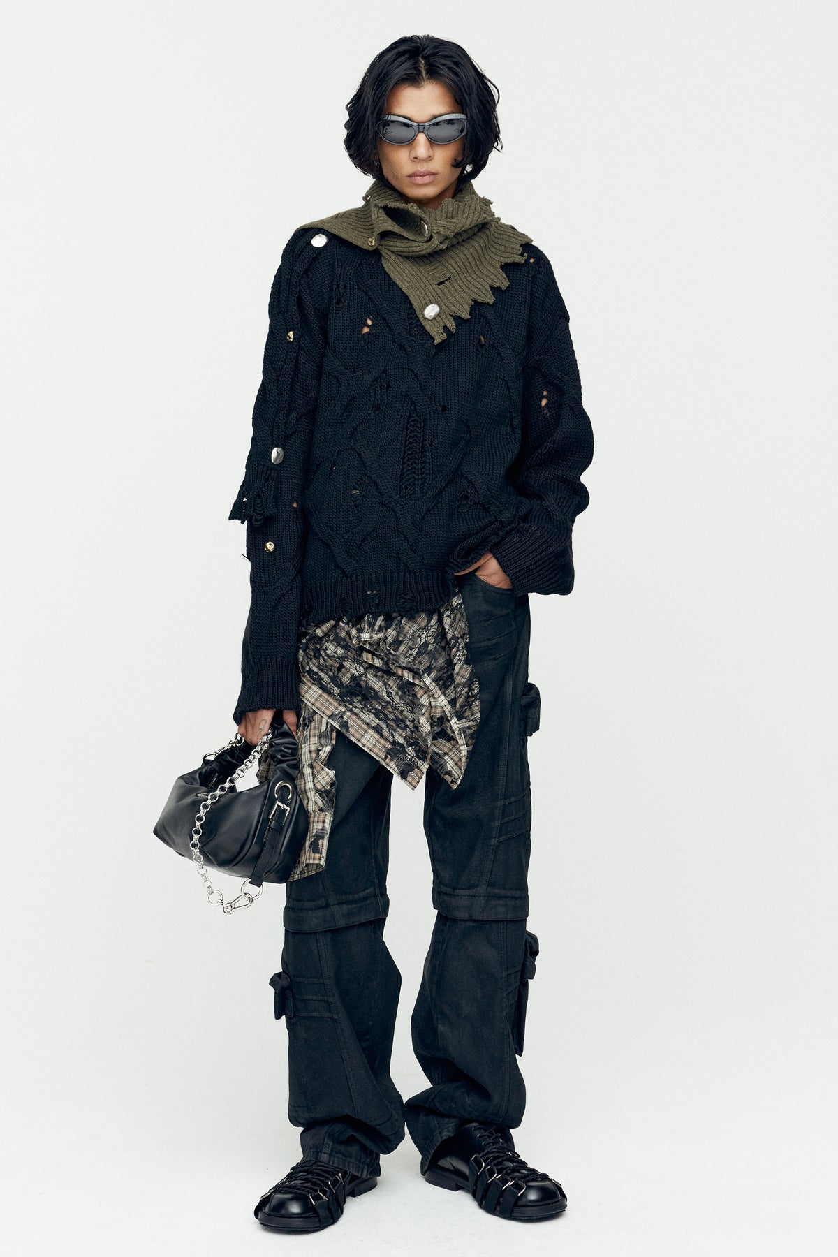 Andersson Bell - Fisherman Button Crew-Neck Sweater (Black) product image 4 | TRAB K-Fashion Australia