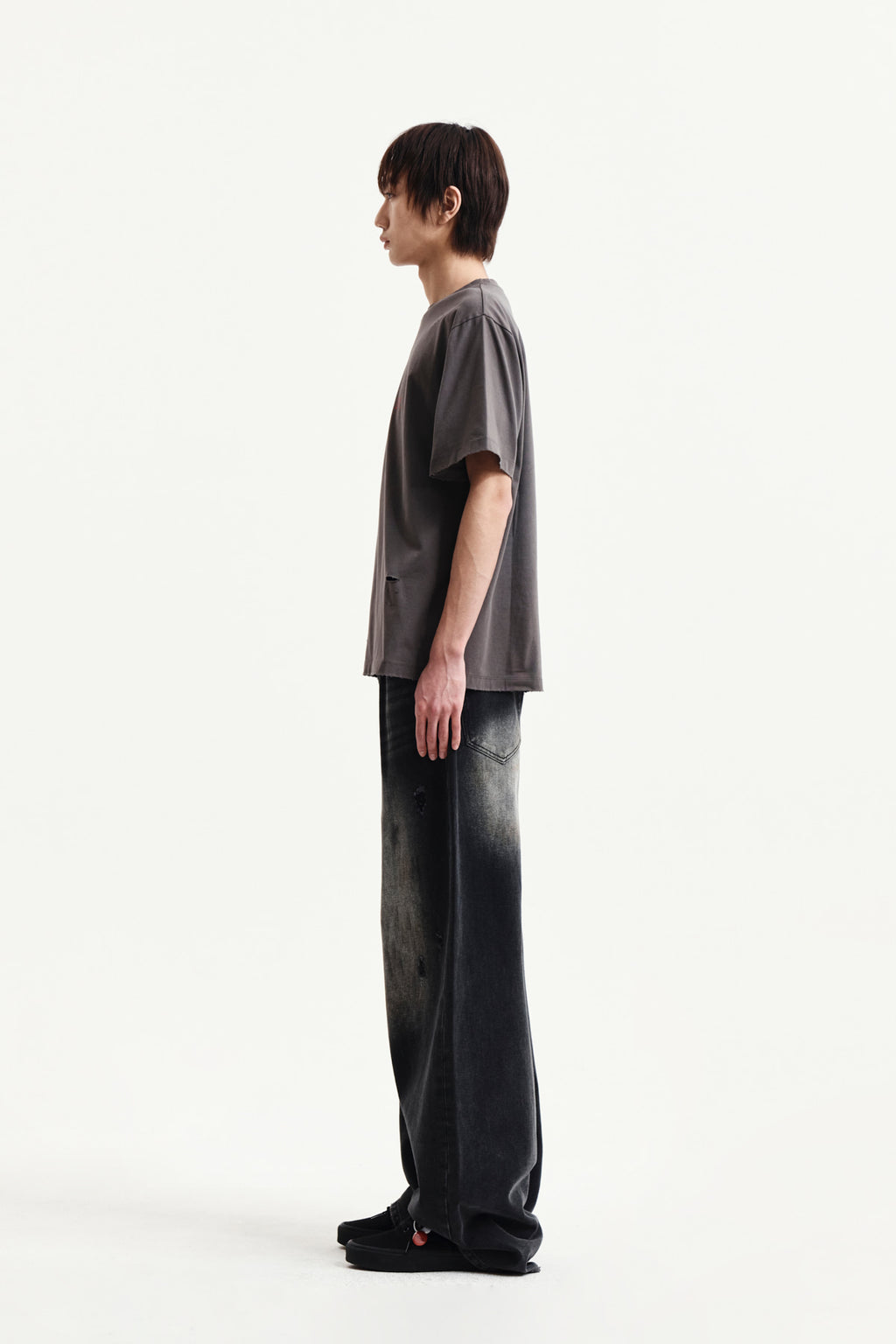 Matin Kim - Spray Washed Lettering Damaged Top (Charcoal) product image 11 | TRAB K-Fashion Australia