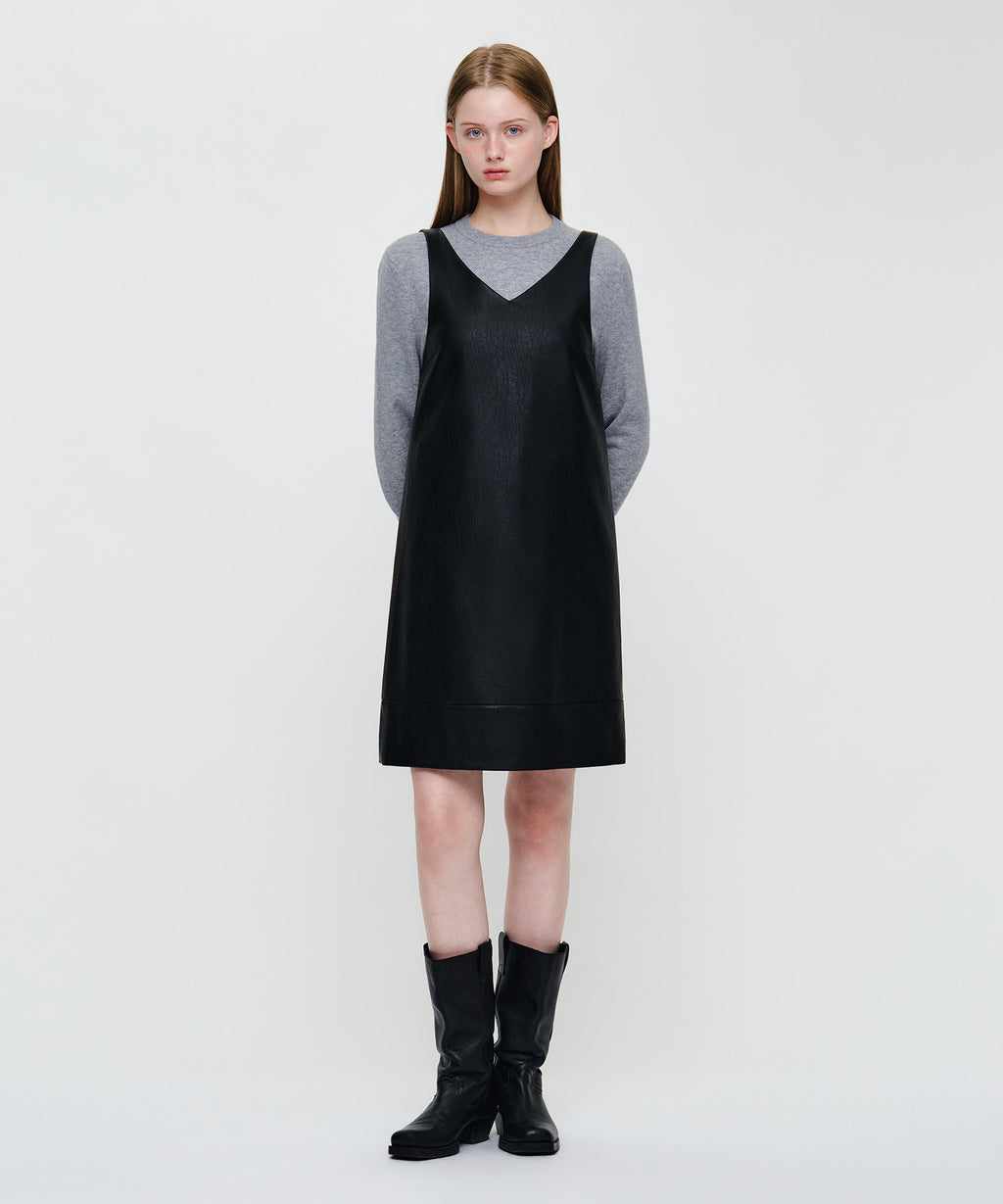 Marithe & Francois Girbaud - Faux Leather Sleeveless Mini Dress (Black) product image 1 | TRAB K-Fashion Australia