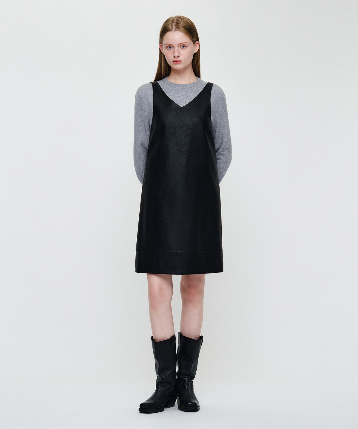 Marithe & Francois Girbaud - Faux Leather Sleeveless Mini Dress (Black) product image 1 | TRAB K-Fashion Australia