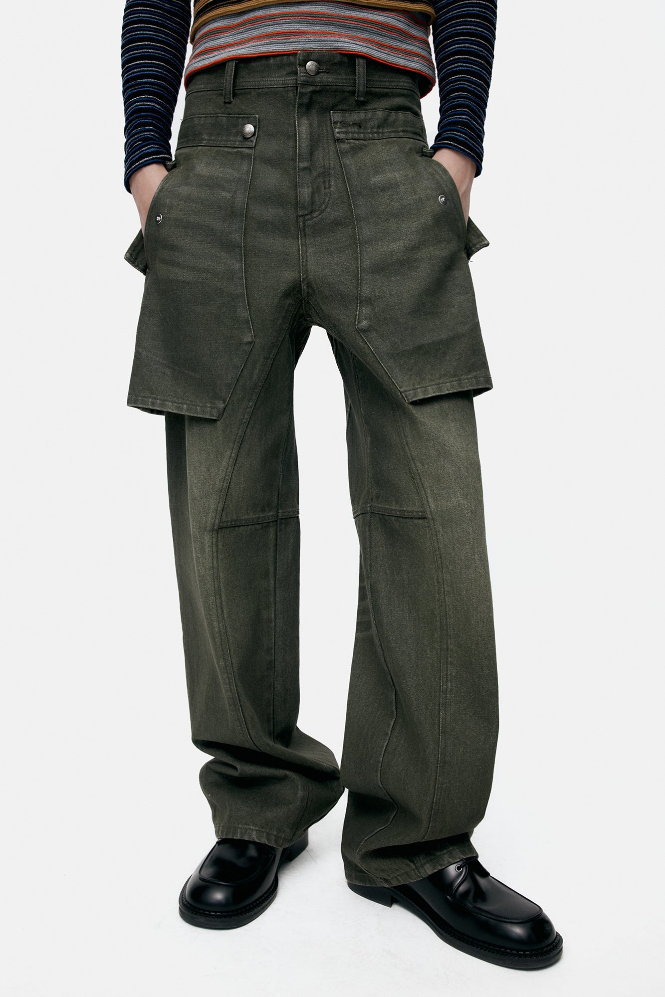 Andersson Bell - Unisex Raptor Layered Wide-Leg Jeans (Washed Green) product image 4 | TRAB K-Fashion Australia