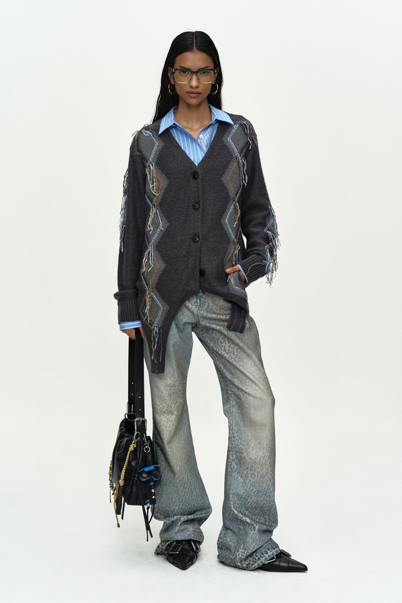 Andersson Bell - Leopard Fade Denim Printed Bootscut Jeans (Blue) product image 3 | TRAB K-Fashion Australia