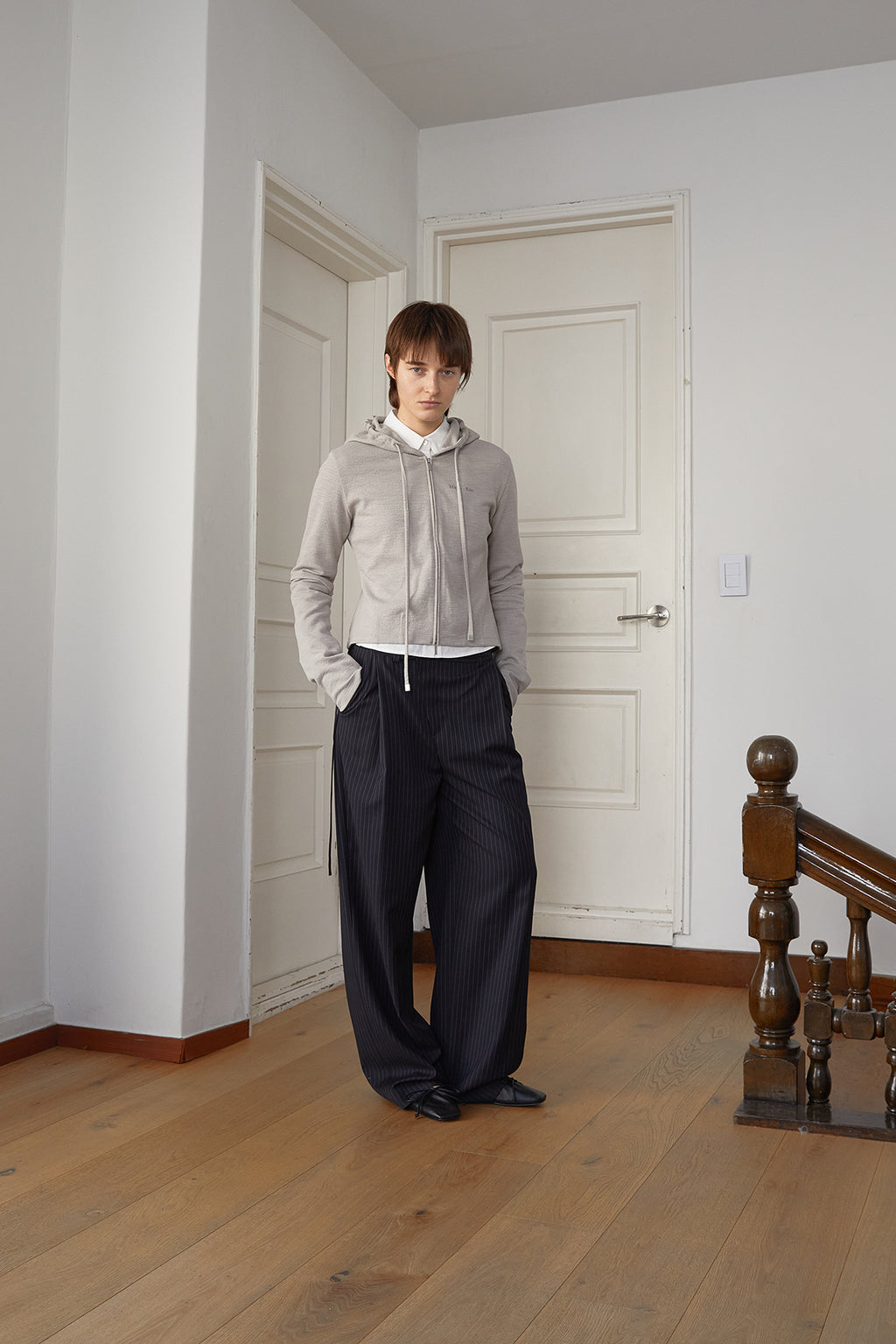 Matin Kim - Sleeve Slit Point Hoody Zip Up (Beige) product image 9 | TRAB K-Fashion Australia