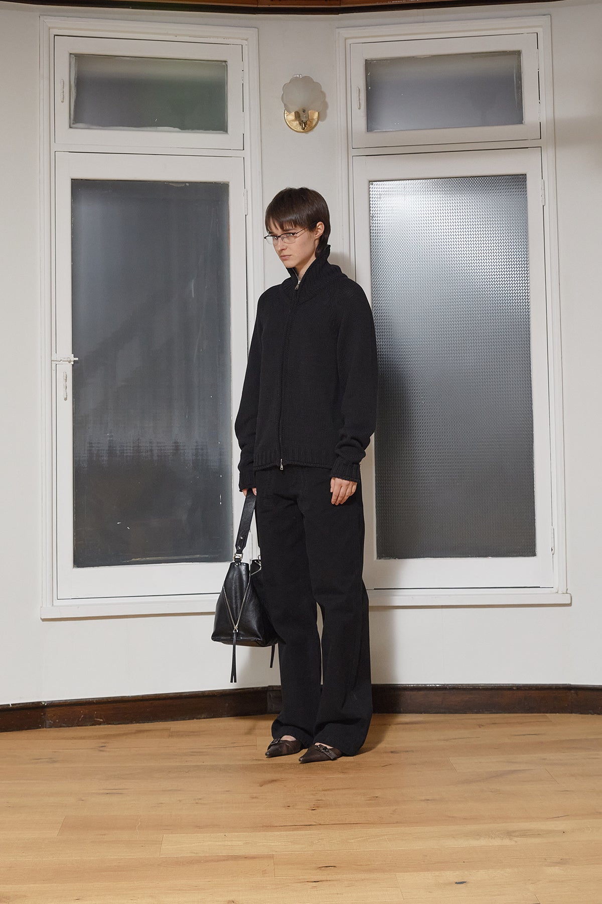 Matin Kim - Applique Logo Patch Knit Zip Up (Black) product image 8 | TRAB K-Fashion Australia