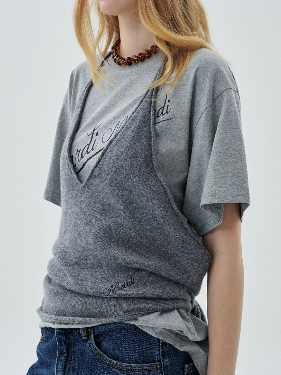 Mardi Mercredi - Cashmere Wool Blend Halter Neck Knit Top (Grey) product image 1 | TRAB K-Fashion Australia