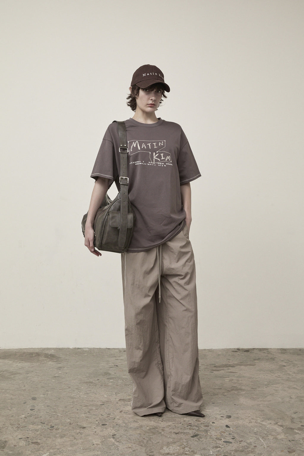 Matin Kim - Side Logo Wide Track Pants (Khaki) product image 10 | TRAB K-Fashion Australia