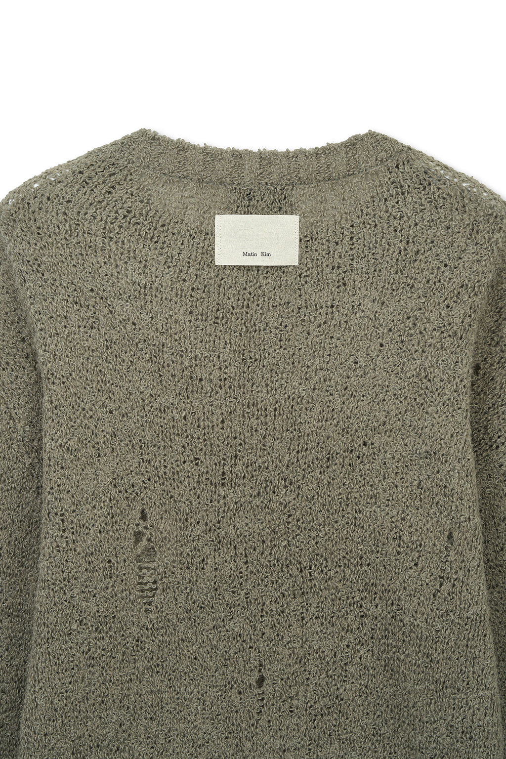 Matin Kim - Asymmetric Damaged Knit Pullover (Khaki) product image 4 | TRAB K-Fashion Australia