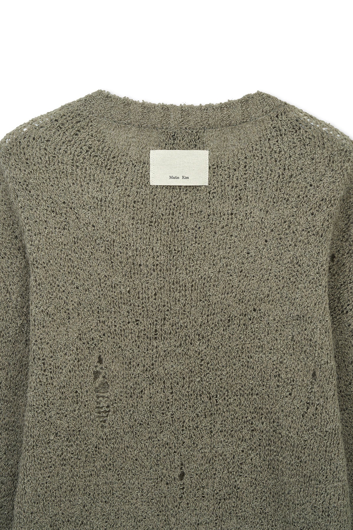 Matin Kim - Asymmetric Damaged Knit Pullover (Khaki) product image 4 | TRAB K-Fashion Australia