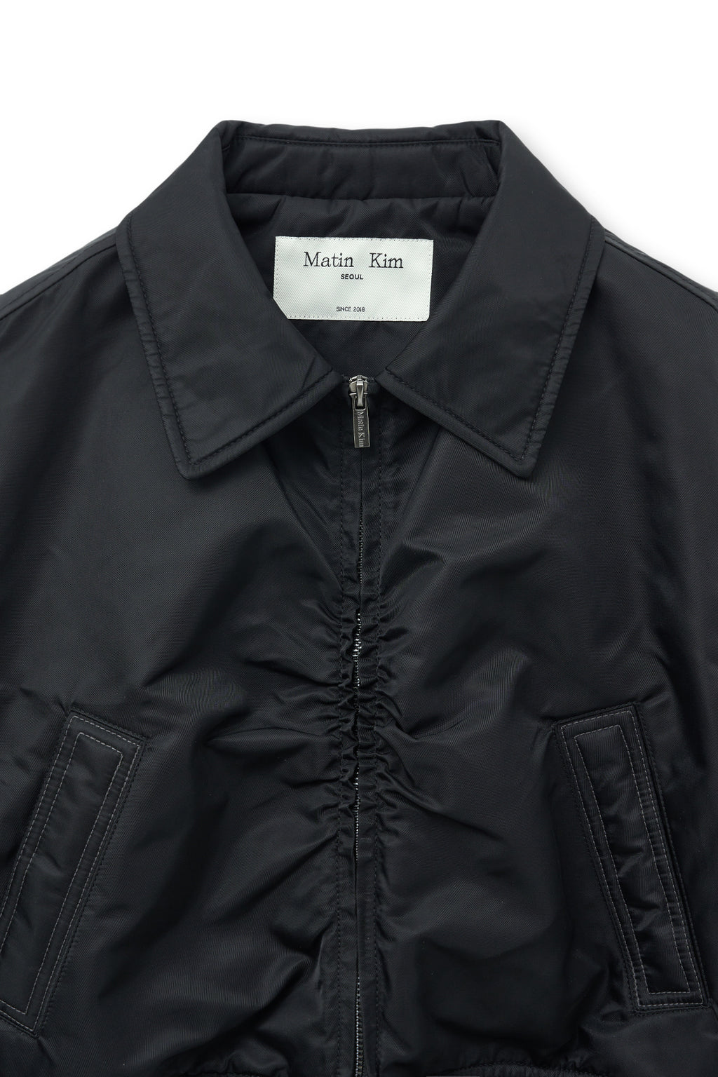 Matin Kim - Applique Logo Shirring Bomber Jumper (Black) product image 4 | TRAB K-Fashion Australia
