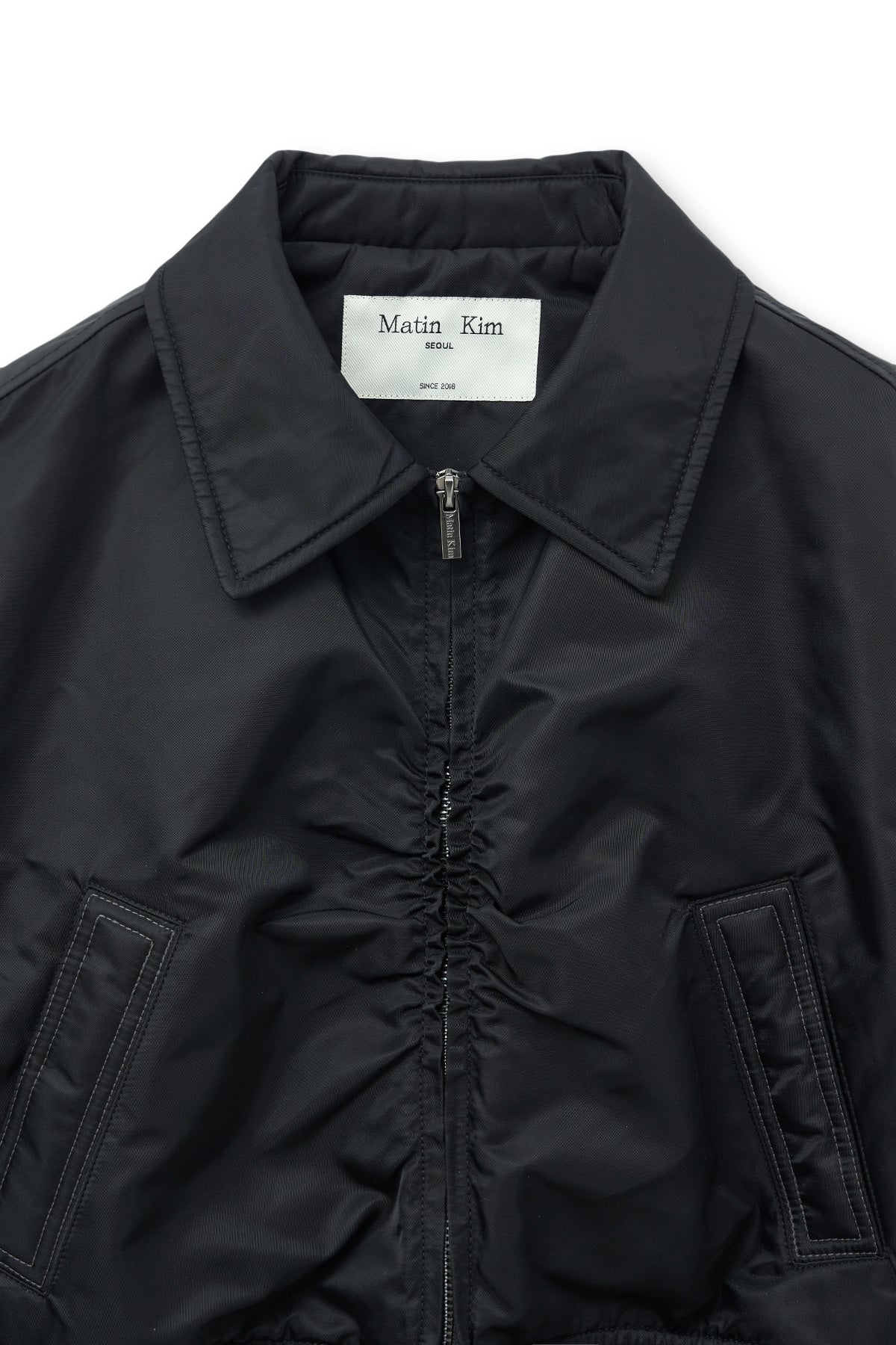Matin Kim - Applique Logo Shirring Bomber Jumper (Black) product image 4 | TRAB K-Fashion Australia