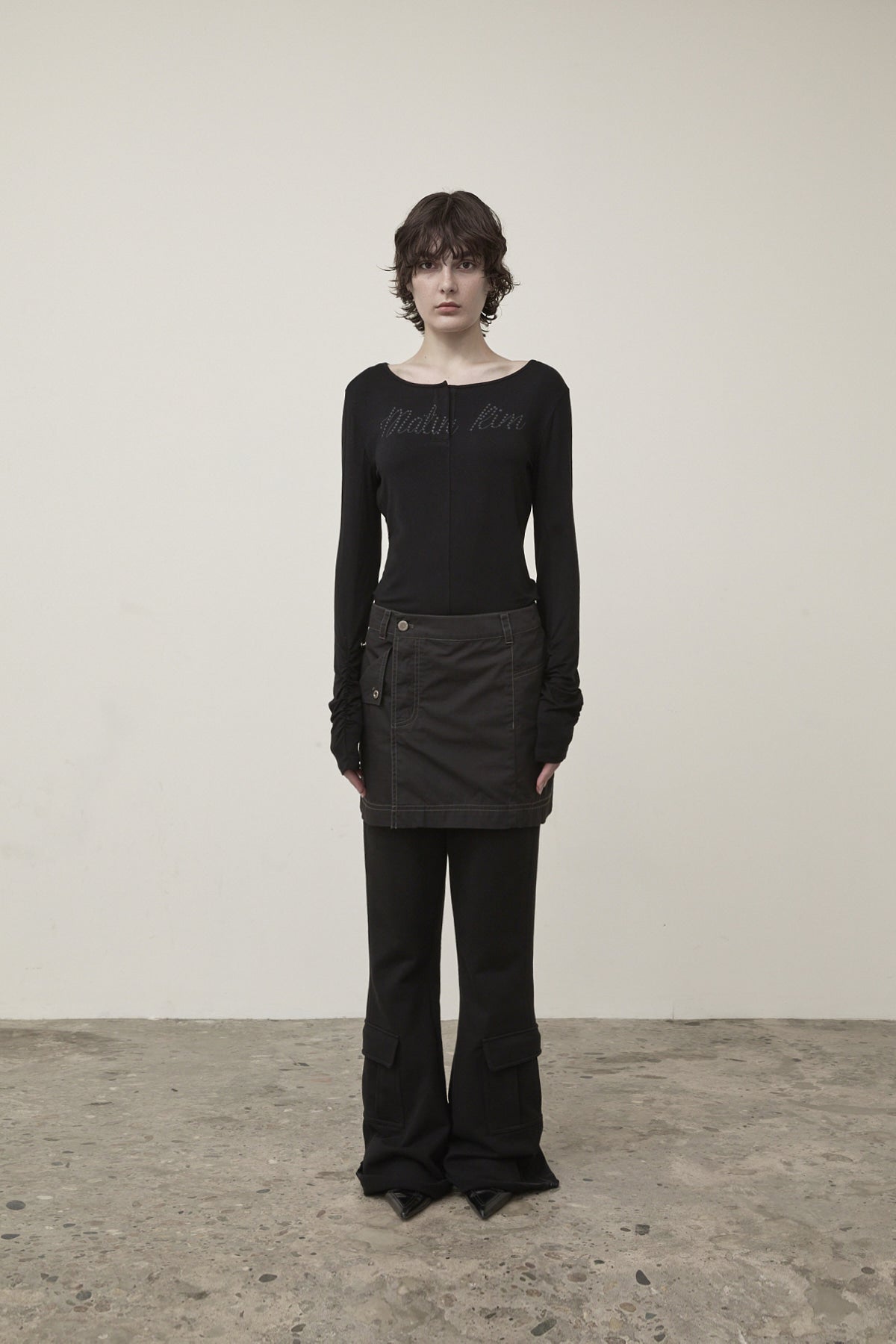 Matin Kim - Pocket Foldover Wrap Mini Skirt (Black) product image 5 | TRAB K-Fashion Australia