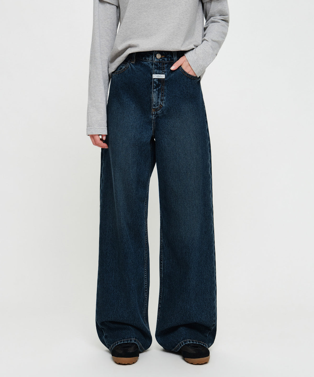 Marithe & Francois Girbaud - [Pre-order – Ships 7 Oct] Semi-wide Stripe Denim Pants (Dark Blue) product image 1 | TRAB K-Fashion Australia