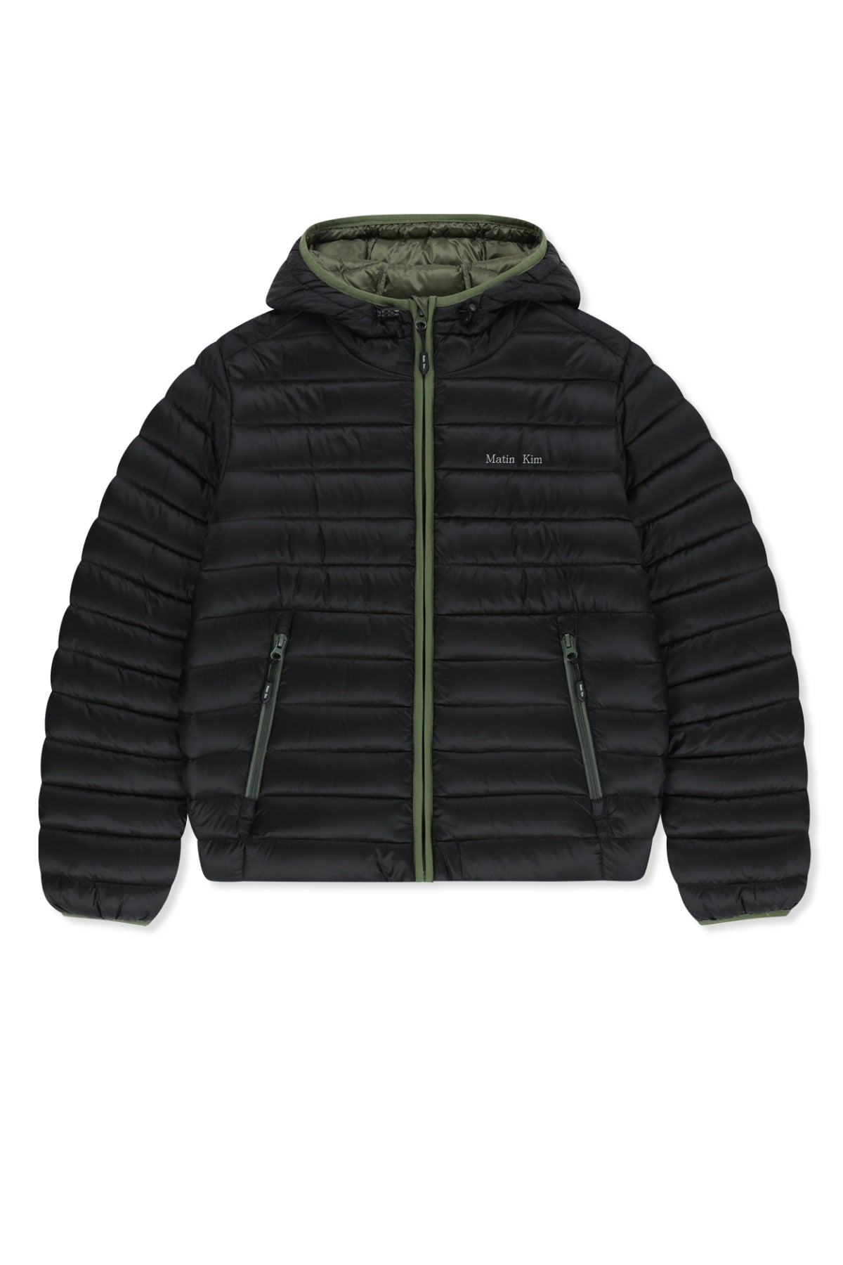 Matin Kim - Contrast Trim Light Down Hoody Jumper (Black) product image 1 | TRAB K-Fashion Australia